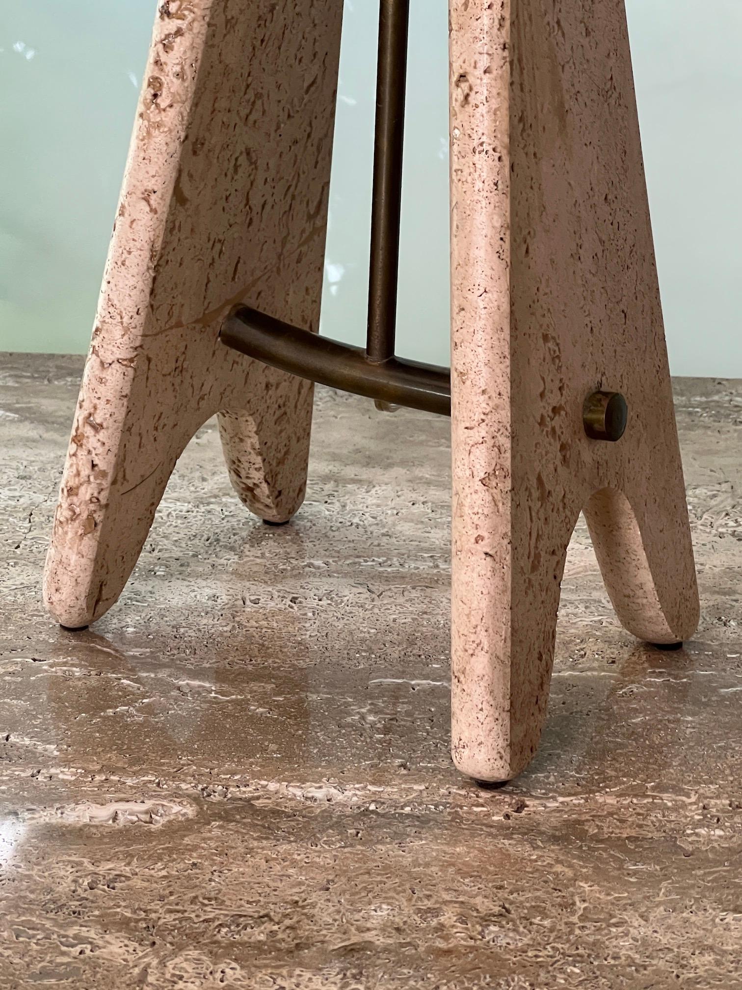 Mid-20th Century Pair of Travertine and Brass Table Lamps