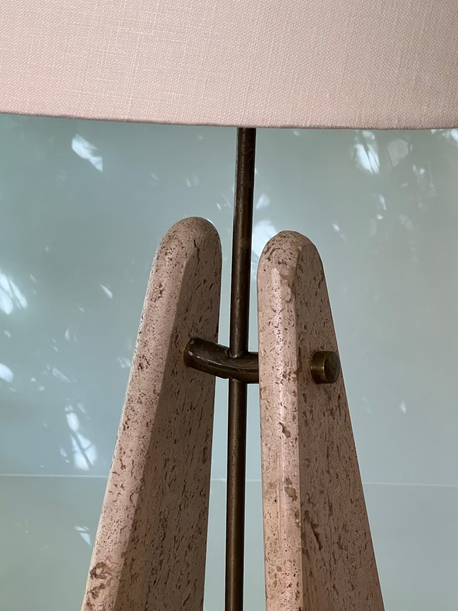 Pair of Travertine and Brass Table Lamps 1