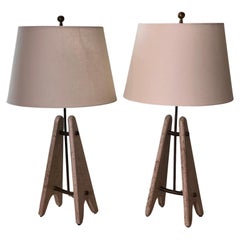 Pair of Travertine and Brass Table Lamps Pair of Travertine and Brass Table Lamps