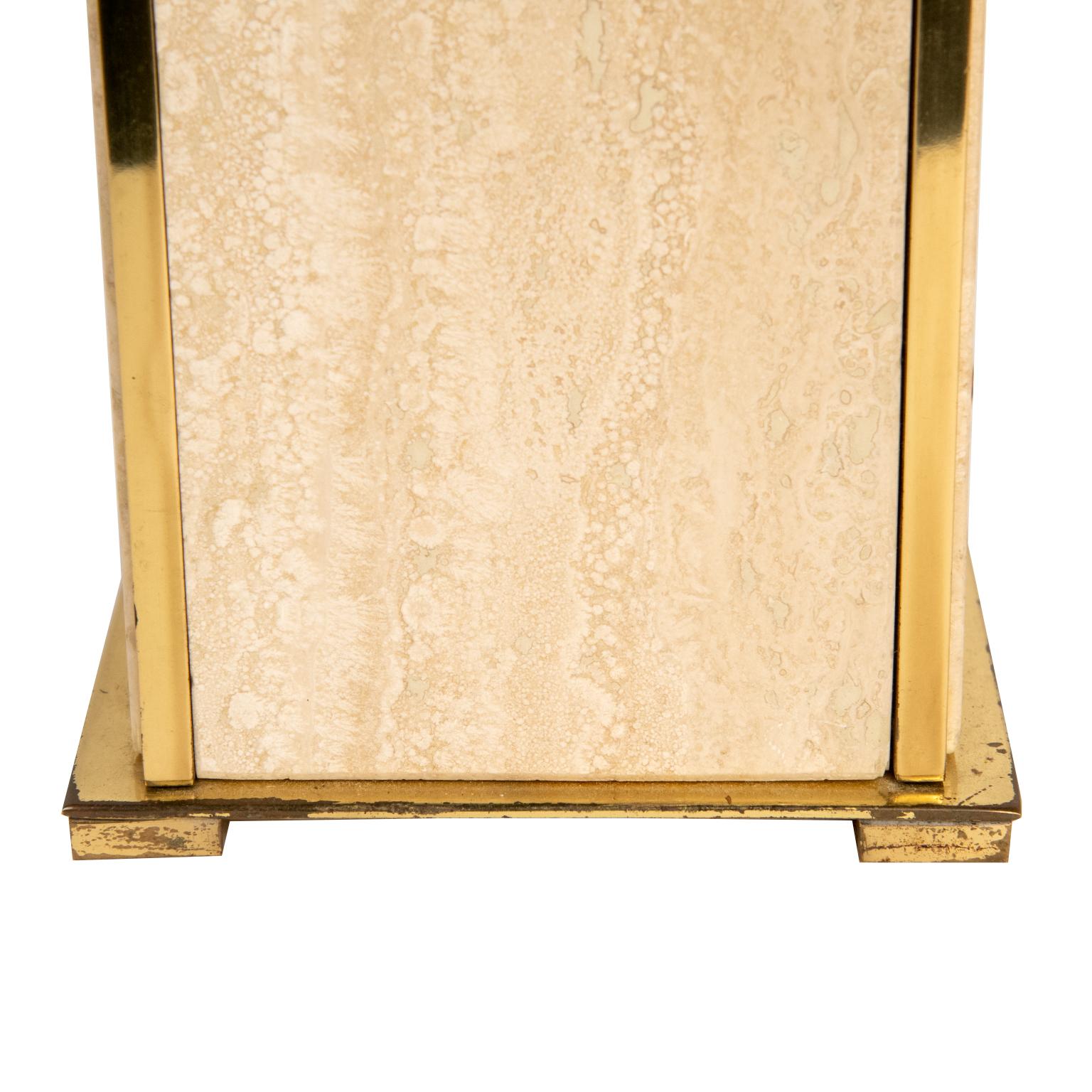 Lacquered Pair of Travertine and Brass Vintage Table Lamps