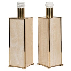 Pair of Travertine and Brass Vintage Table Lamps