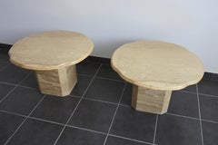 Pair of Travertine and Fossil Stone End or Side Tables, Italy, 1970s