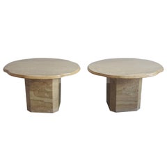 Pair of Travertine and Fossil Stone End or Side Tables, Italy, 1970s