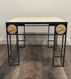 Pair of Travertine and Iron Coffee Tables, France, 1950