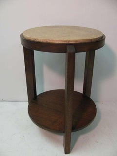 Art déco-Gueridon-Beistelltische aus Travertin und Nussbaumholz, Paar