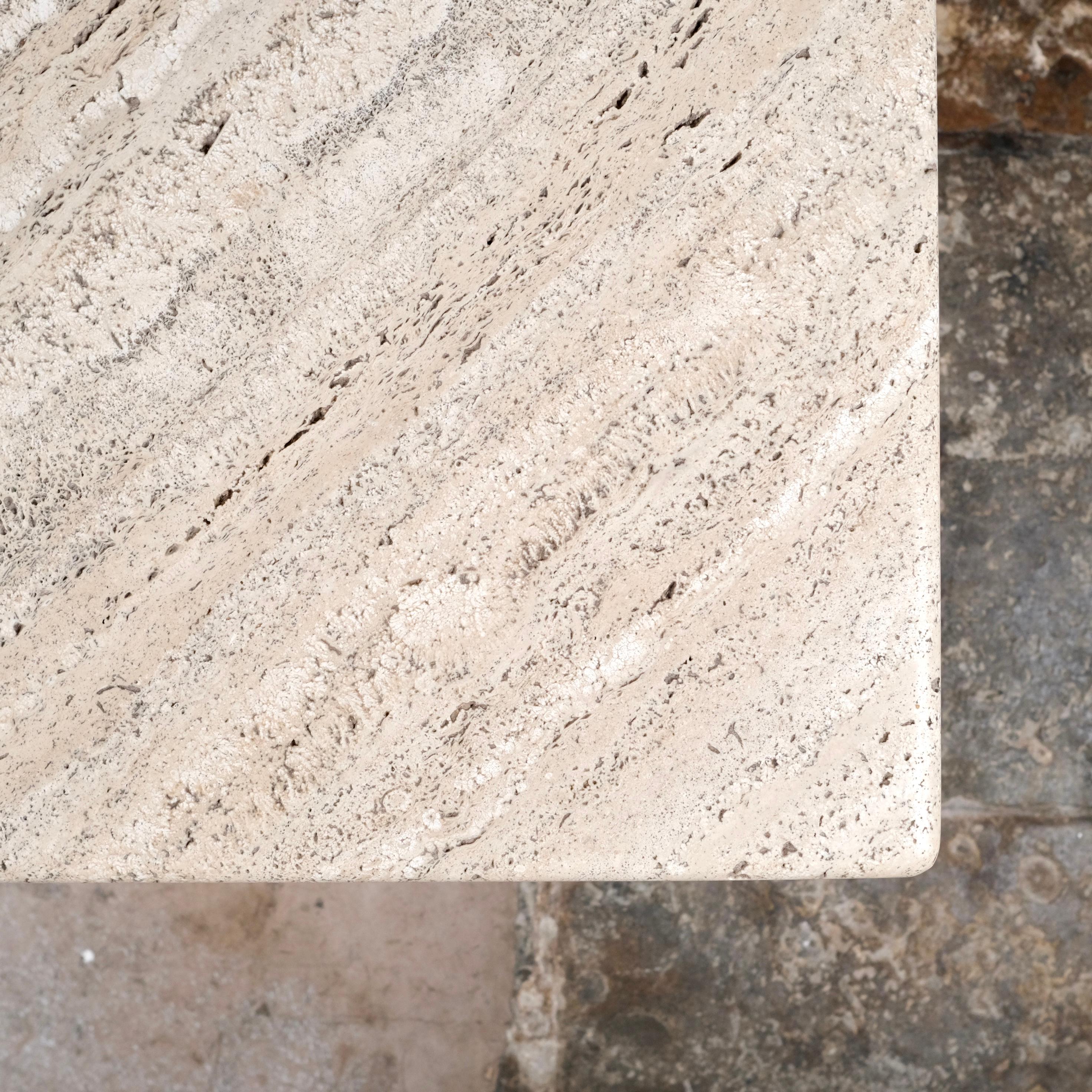 Pair of travertine angle coffee tables, Ligne Roset, France, 1970s 7