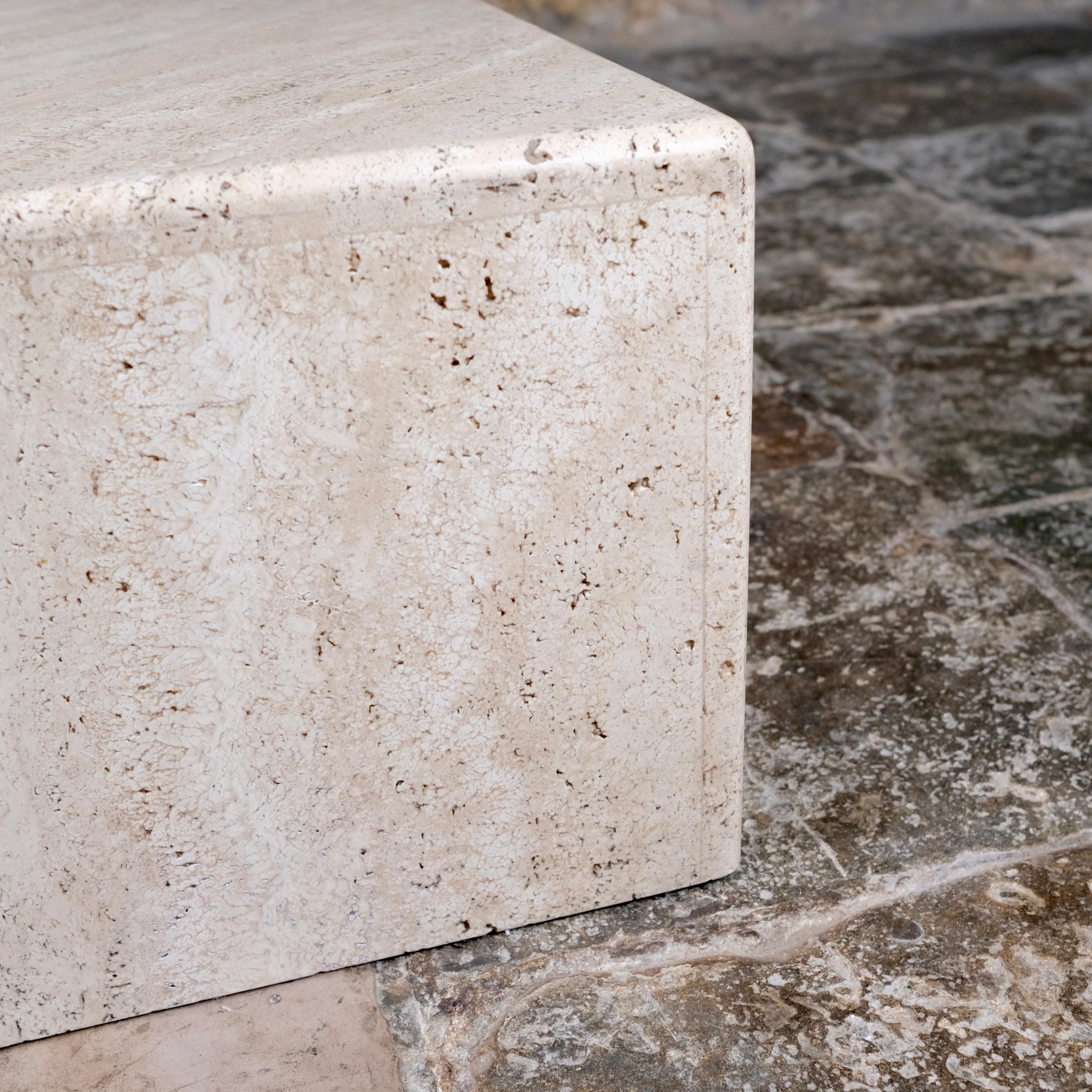 Pair of travertine angle coffee tables, Ligne Roset, France, 1970s 9