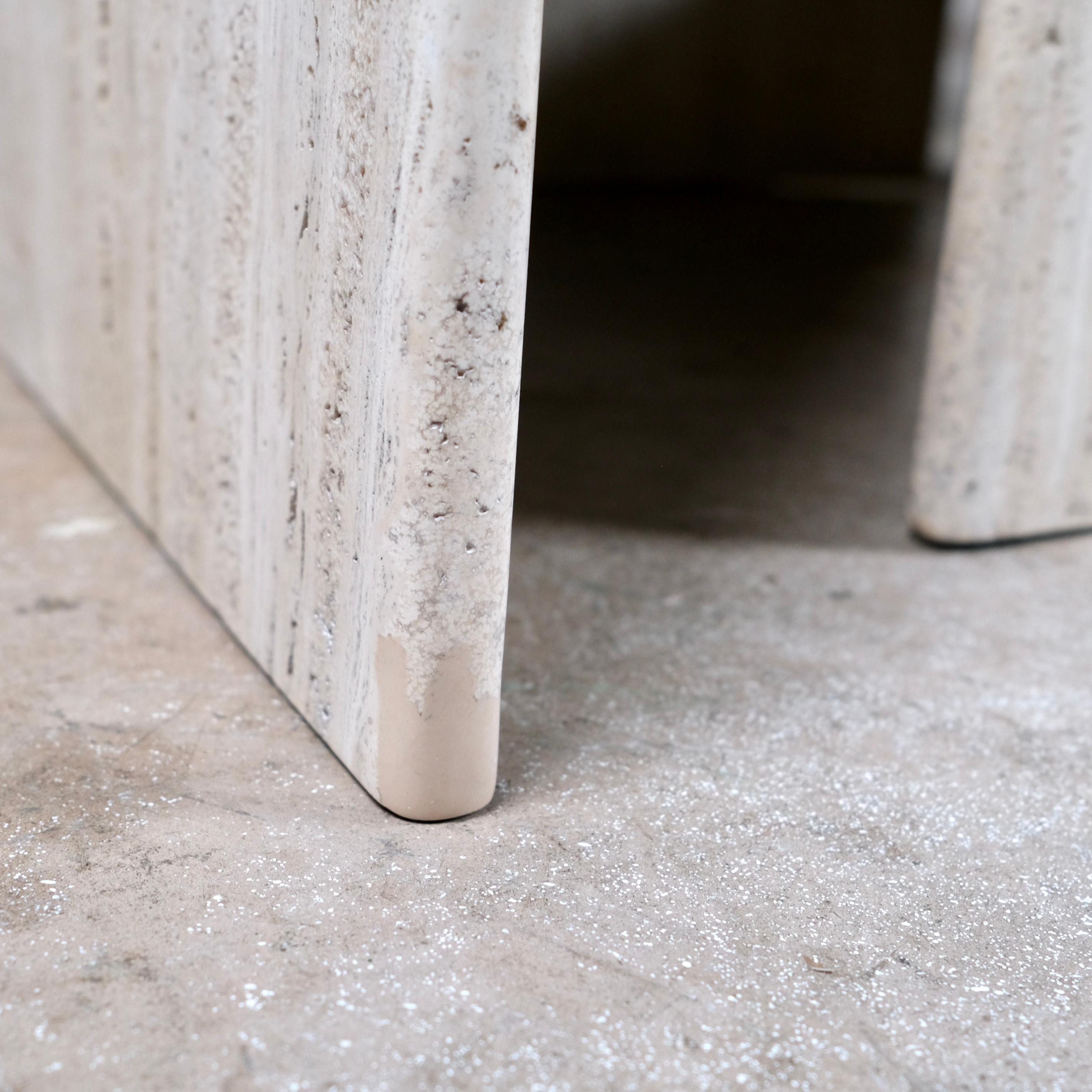 Pair of travertine angle coffee tables, Ligne Roset, France, 1970s 10