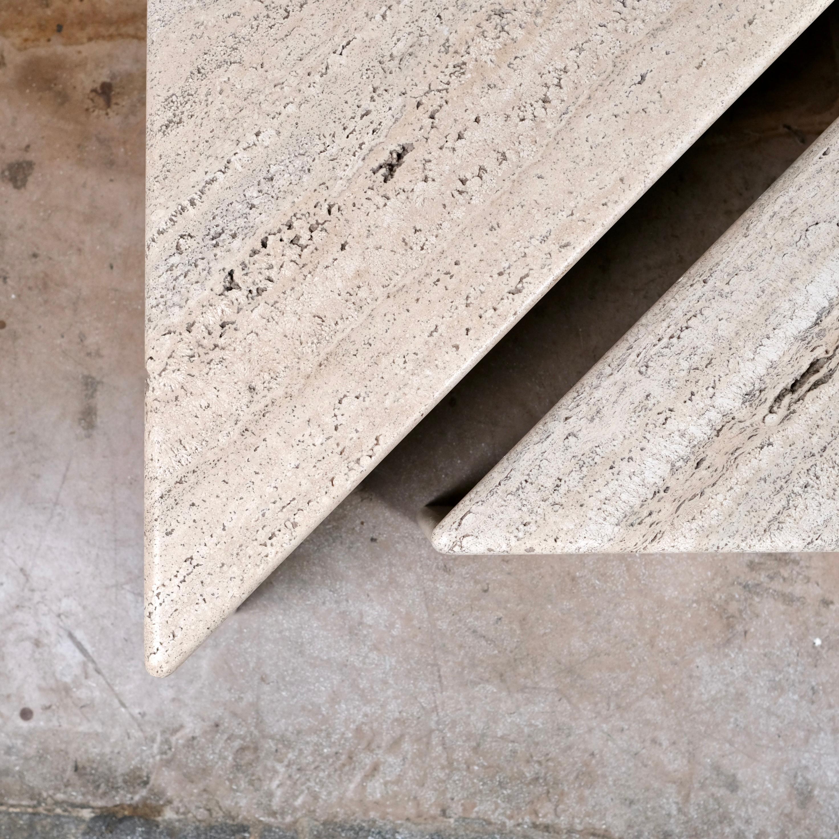Pair of travertine angle coffee tables, Ligne Roset, France, 1970s 12
