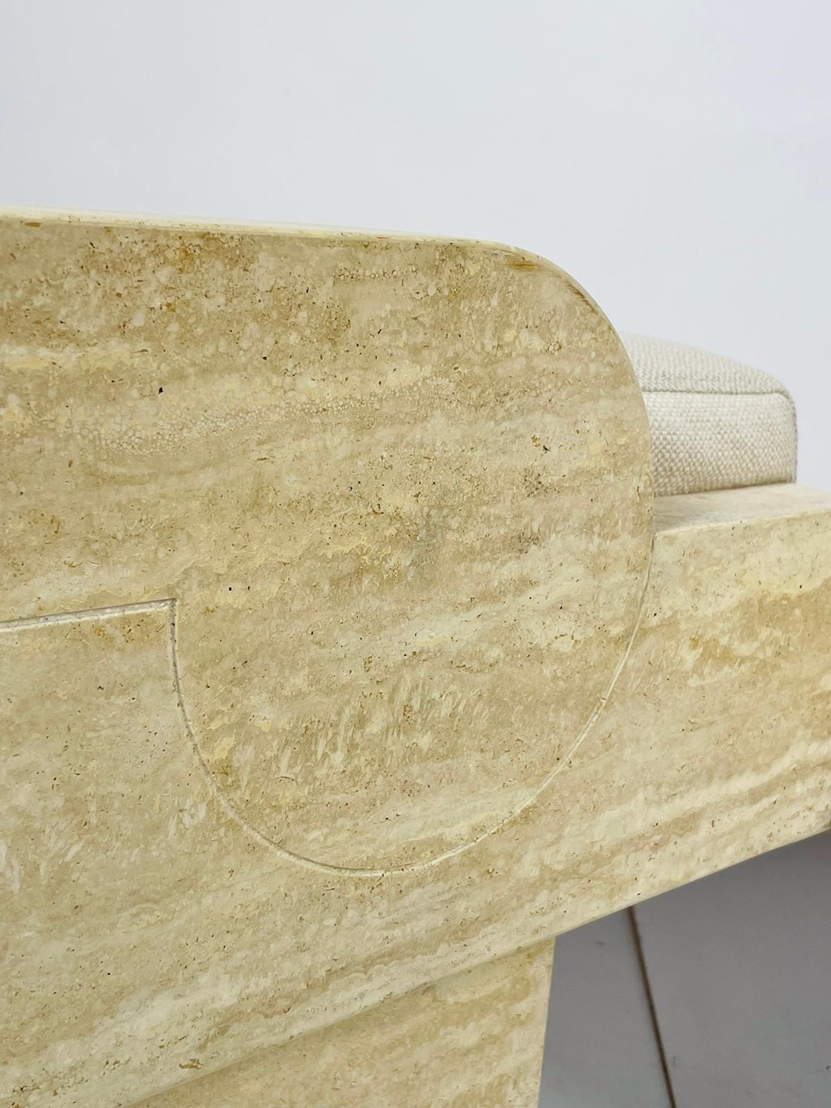 Pair of Travertine Arm Chairs Attb to Stéphane Parmentier For Sale 1
