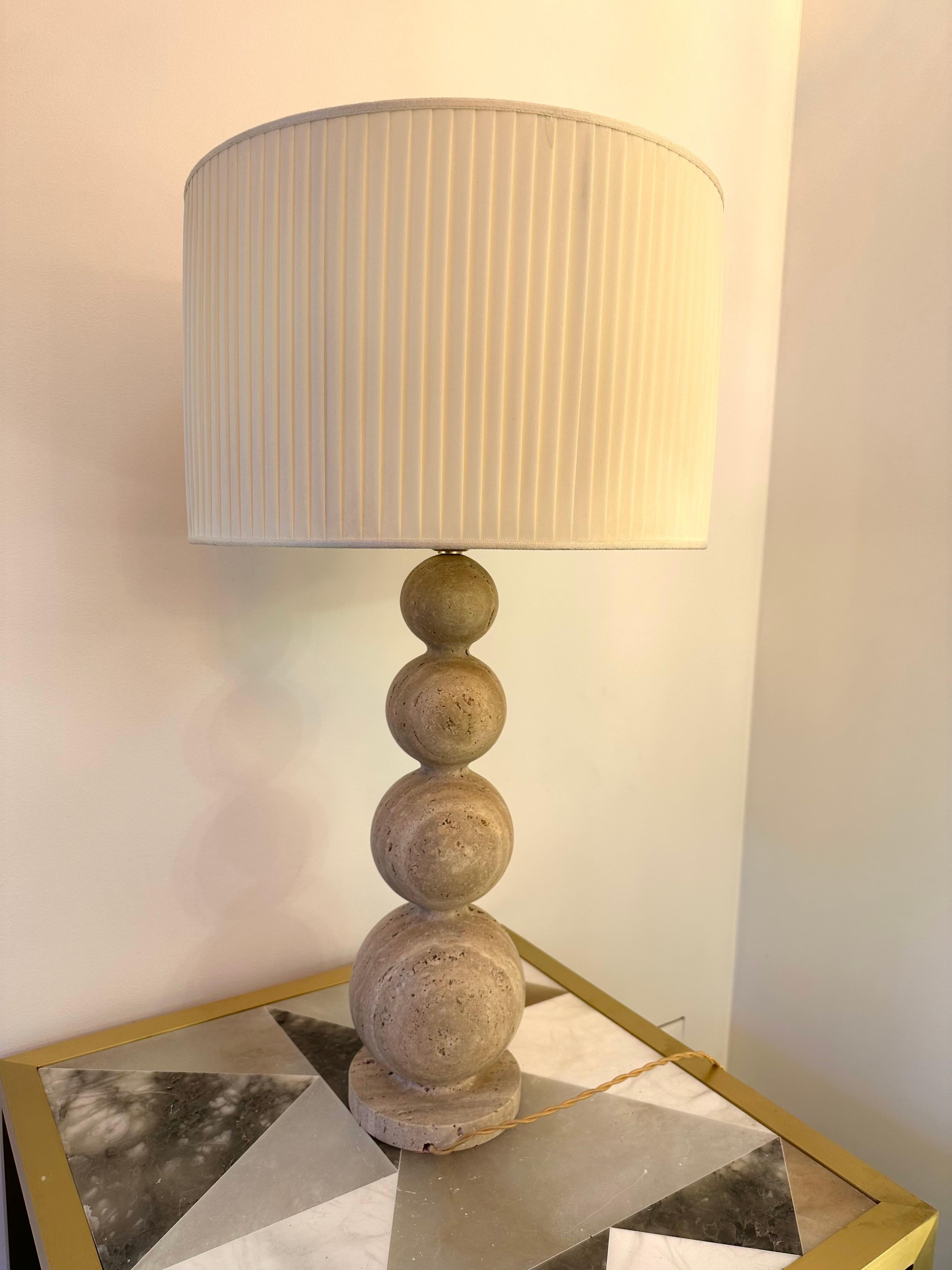 Pair of Travertine Ball Lamps For Sale 4