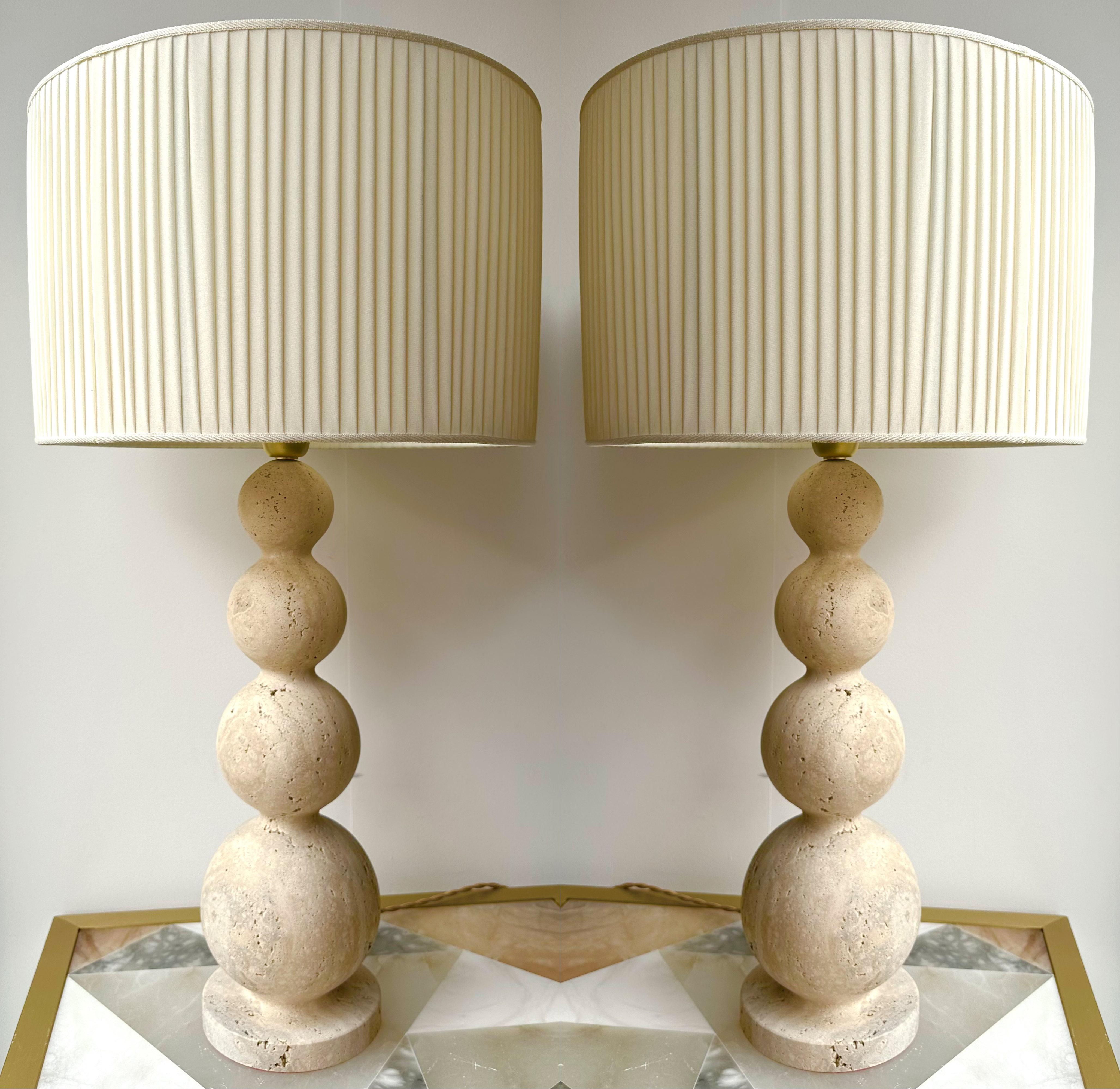 Pair of Travertine Ball Lamps For Sale 5