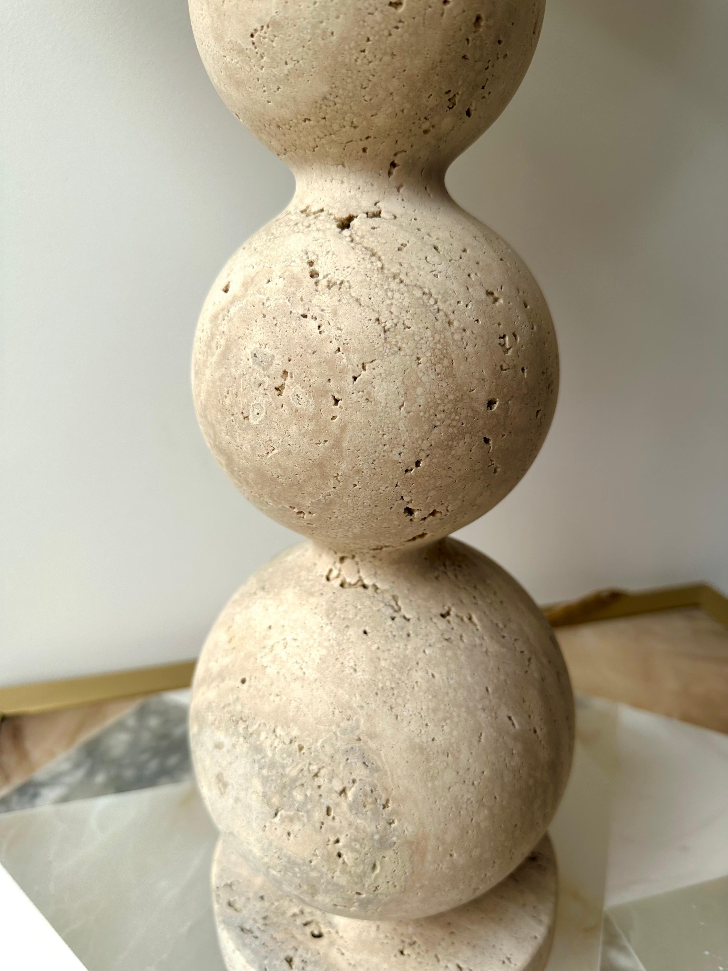Italian Pair of Travertine Ball Lamps For Sale