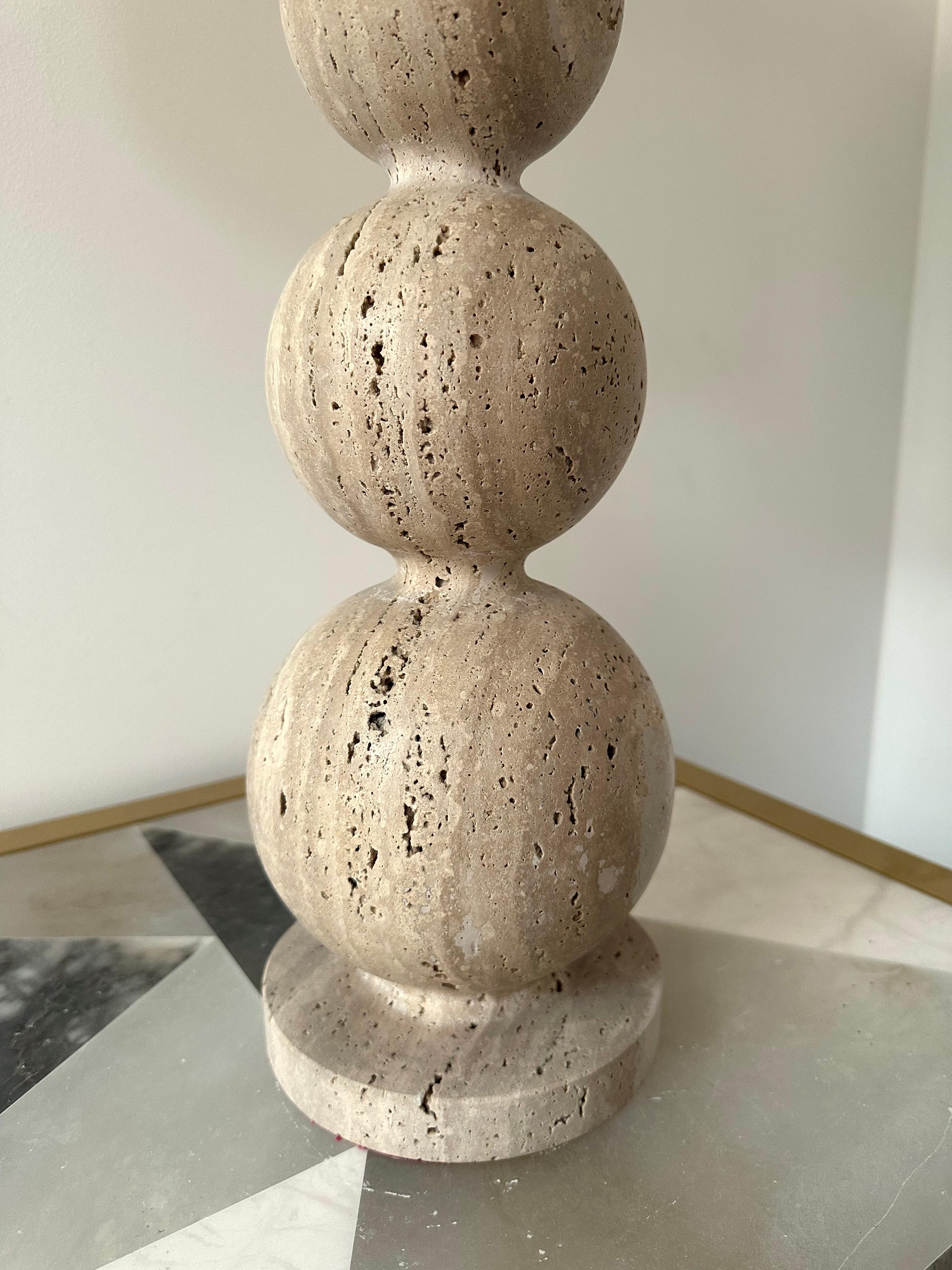 Contemporary Pair of Travertine Ball Lamps For Sale