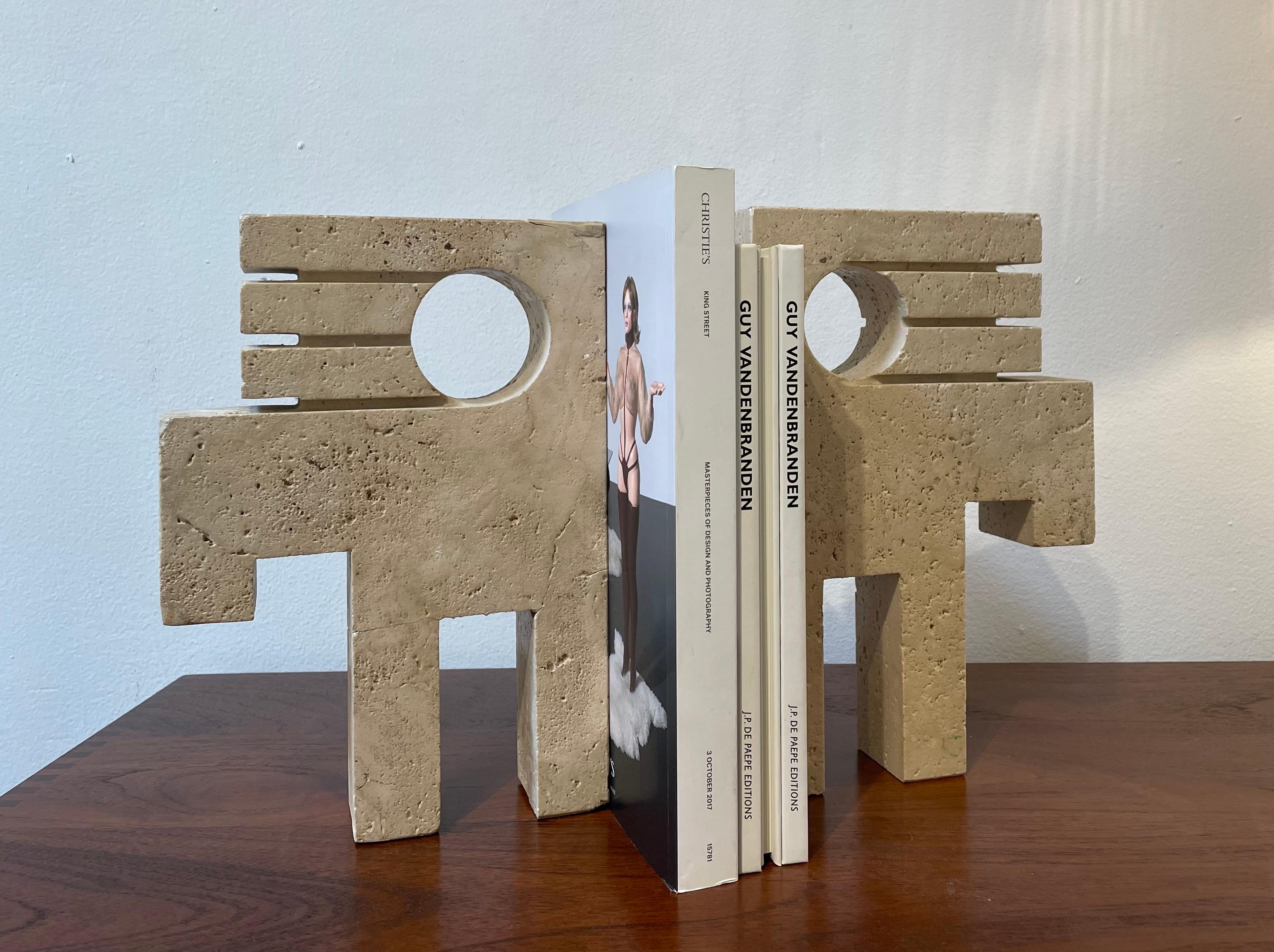 Pair of Travertine Bookends by Fratelli Mannelli, Italy, 1970s  7