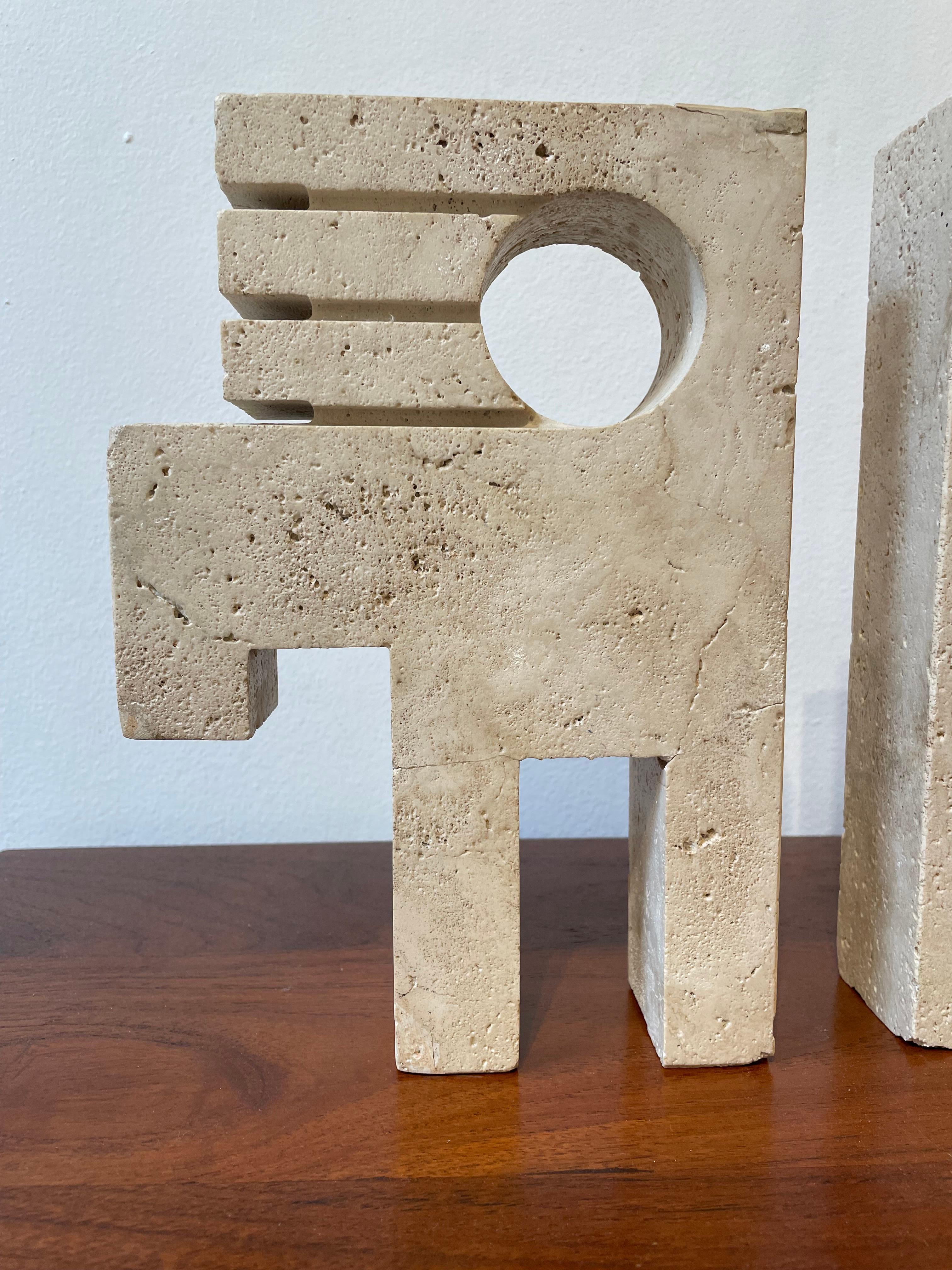 Mid-Century Modern Pair of Travertine Bookends by Fratelli Mannelli, Italy, 1970s 