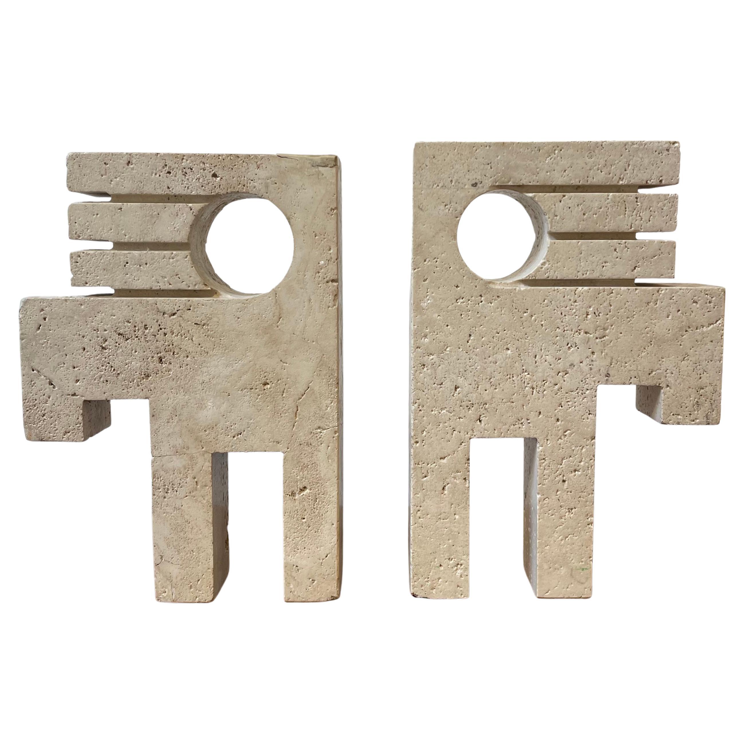 Pair of Travertine Bookends by Fratelli Mannelli, Italy, 1970s 