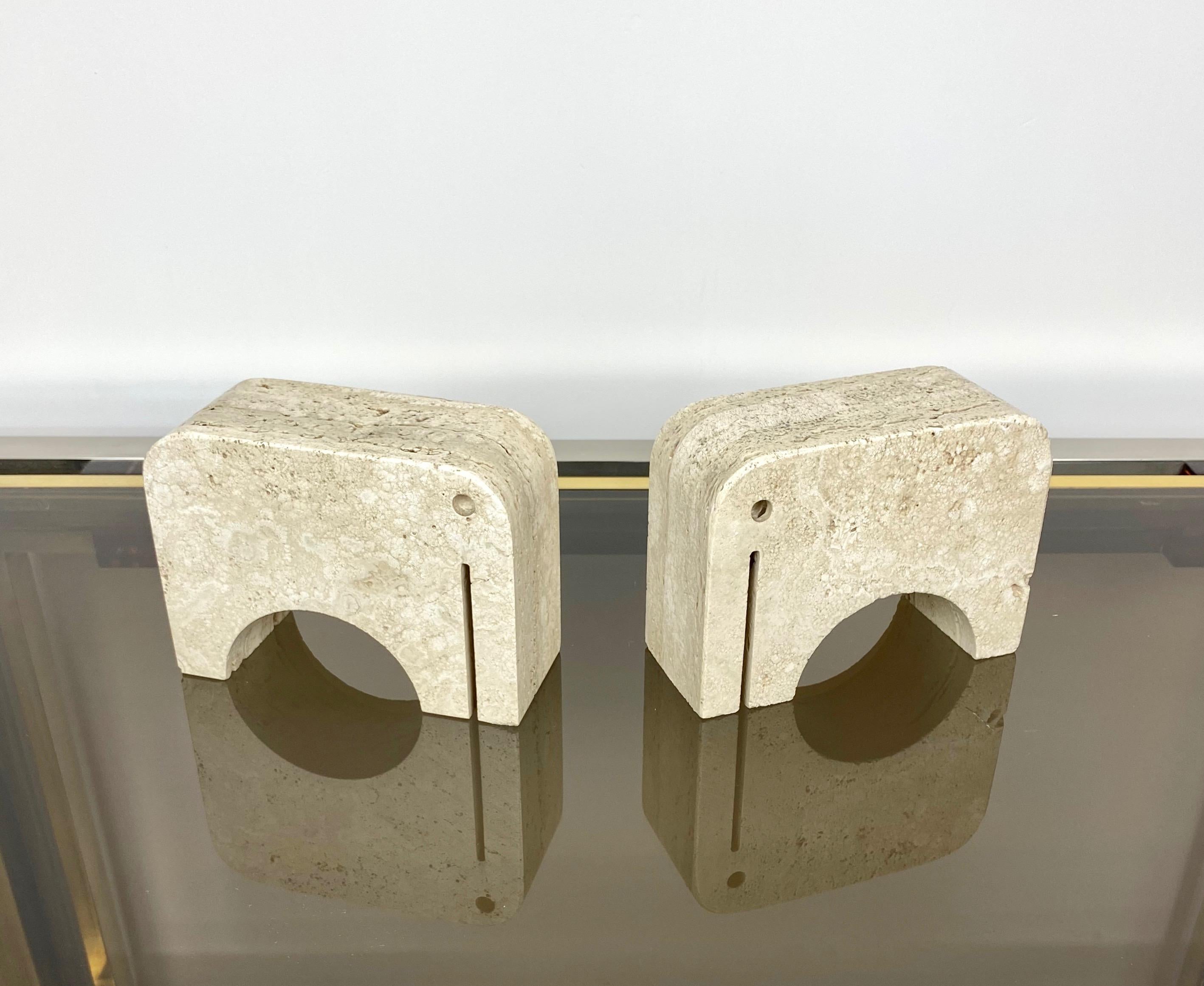 Pair of Travertine Bookends Elephant Sculpture by Fratelli Mannelli, Italy 1970s 4