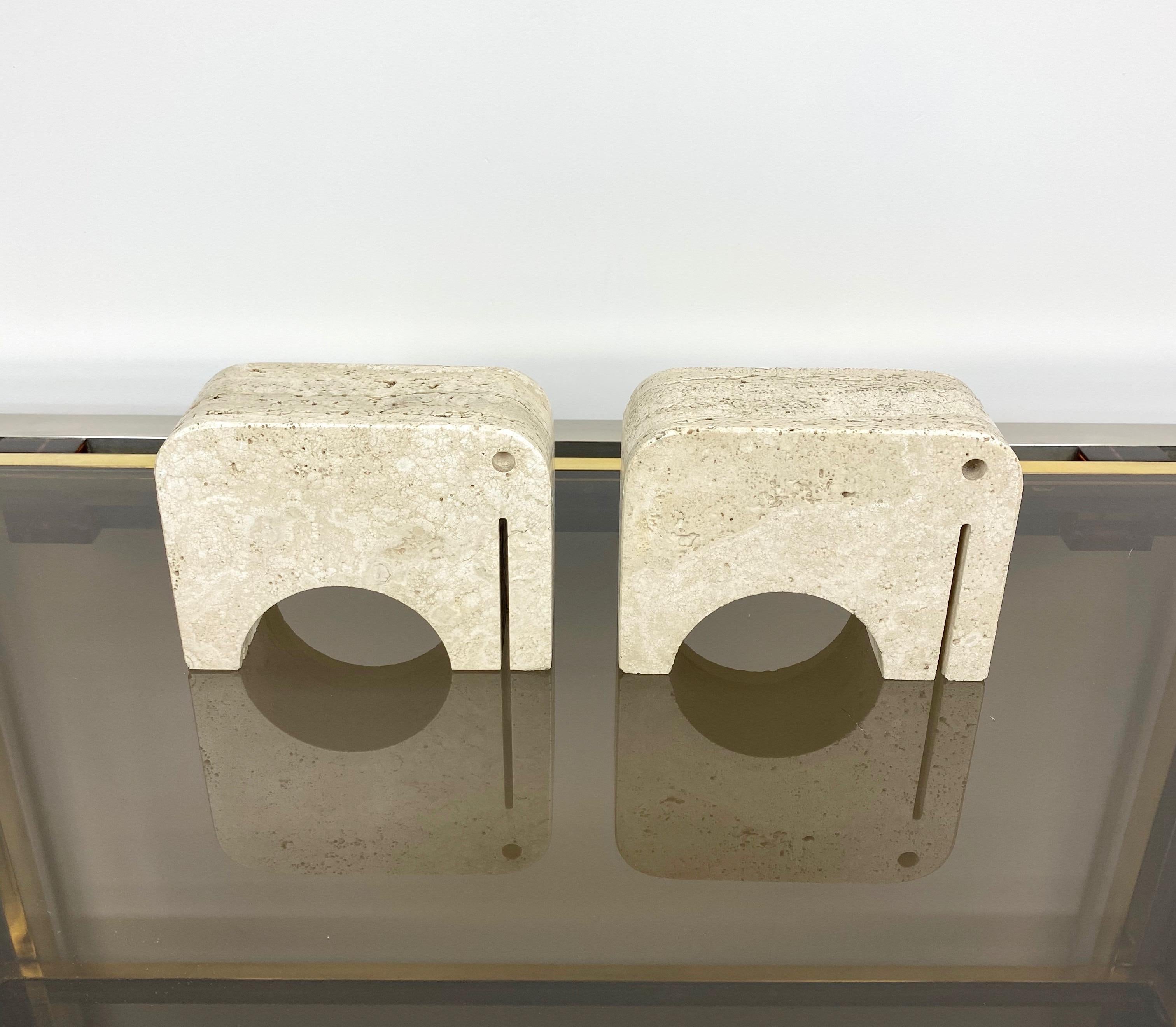 Mid-Century Modern Pair of Travertine Bookends Elephant Sculpture by Fratelli Mannelli, Italy 1970s