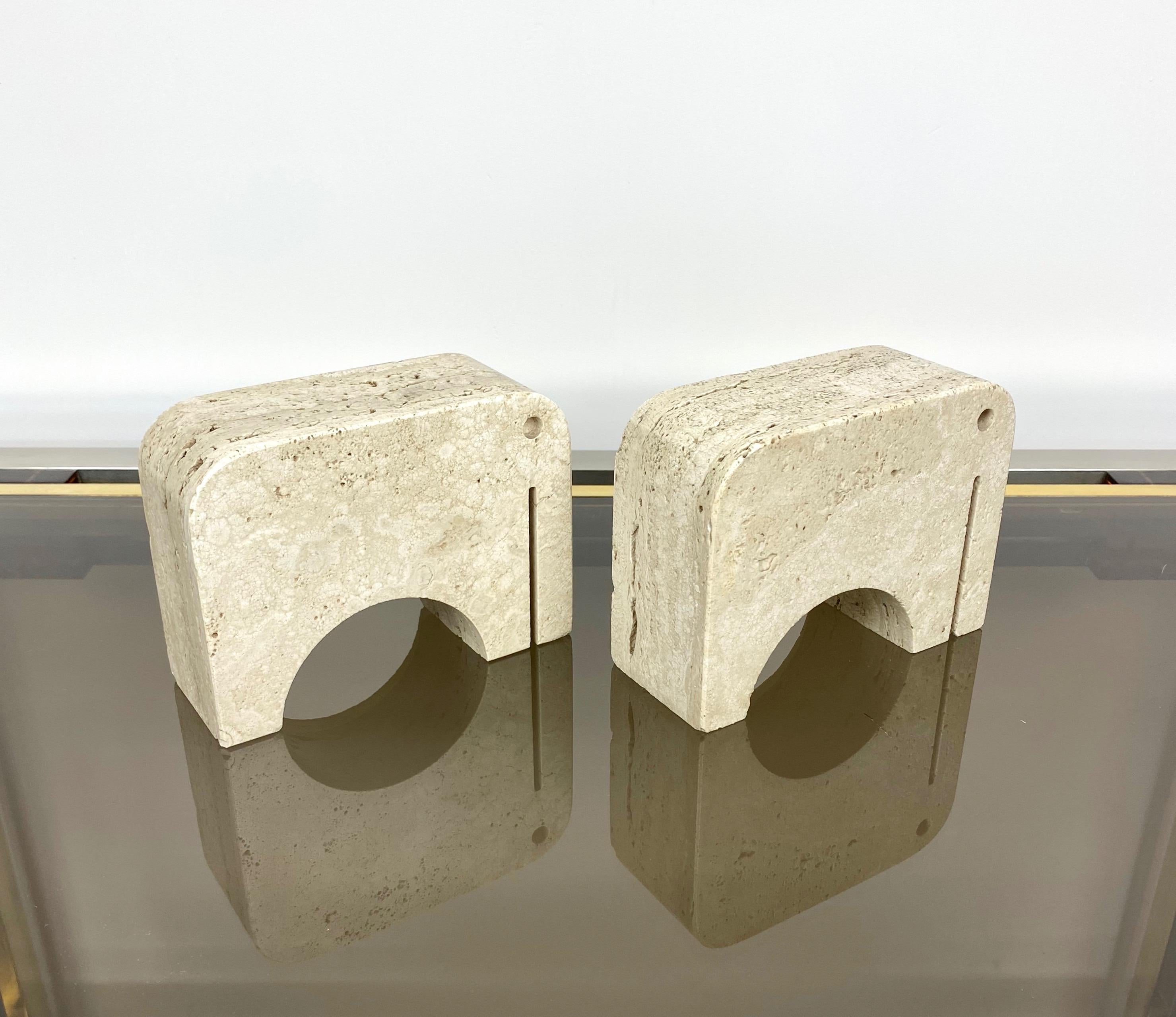 Italian Pair of Travertine Bookends Elephant Sculpture by Fratelli Mannelli, Italy 1970s