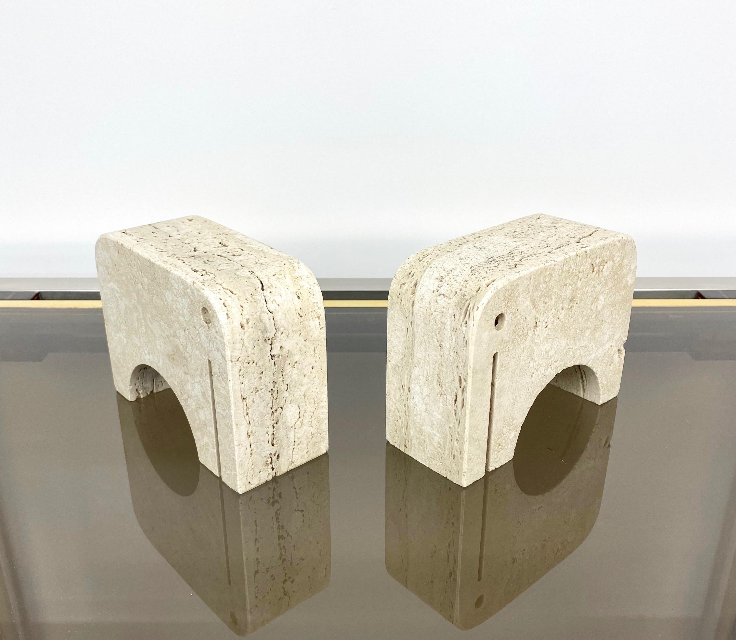 Pair of Travertine Bookends Elephant Sculpture by Fratelli Mannelli, Italy 1970s 2