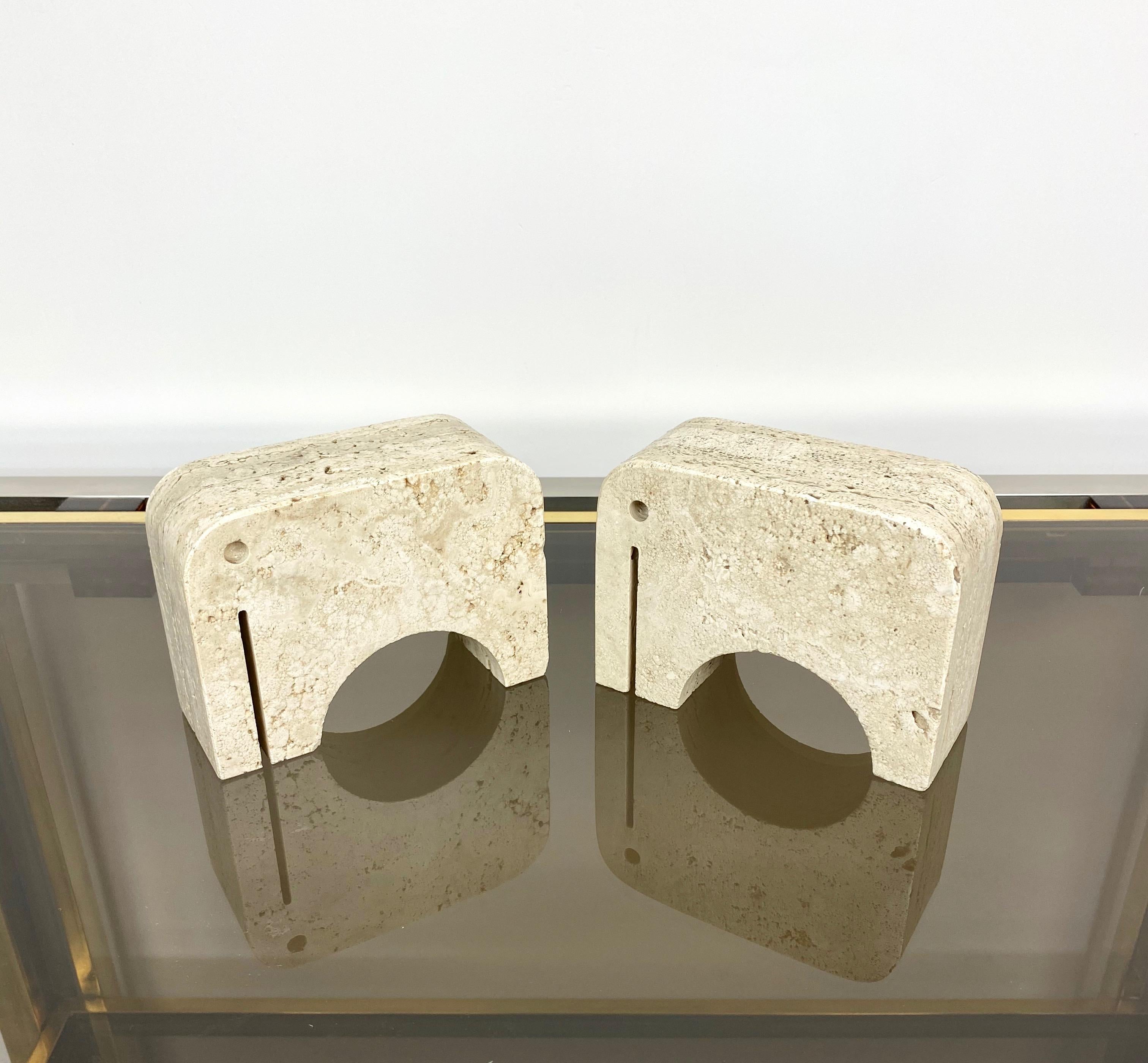Pair of Travertine Bookends Elephant Sculpture by Fratelli Mannelli, Italy 1970s 3