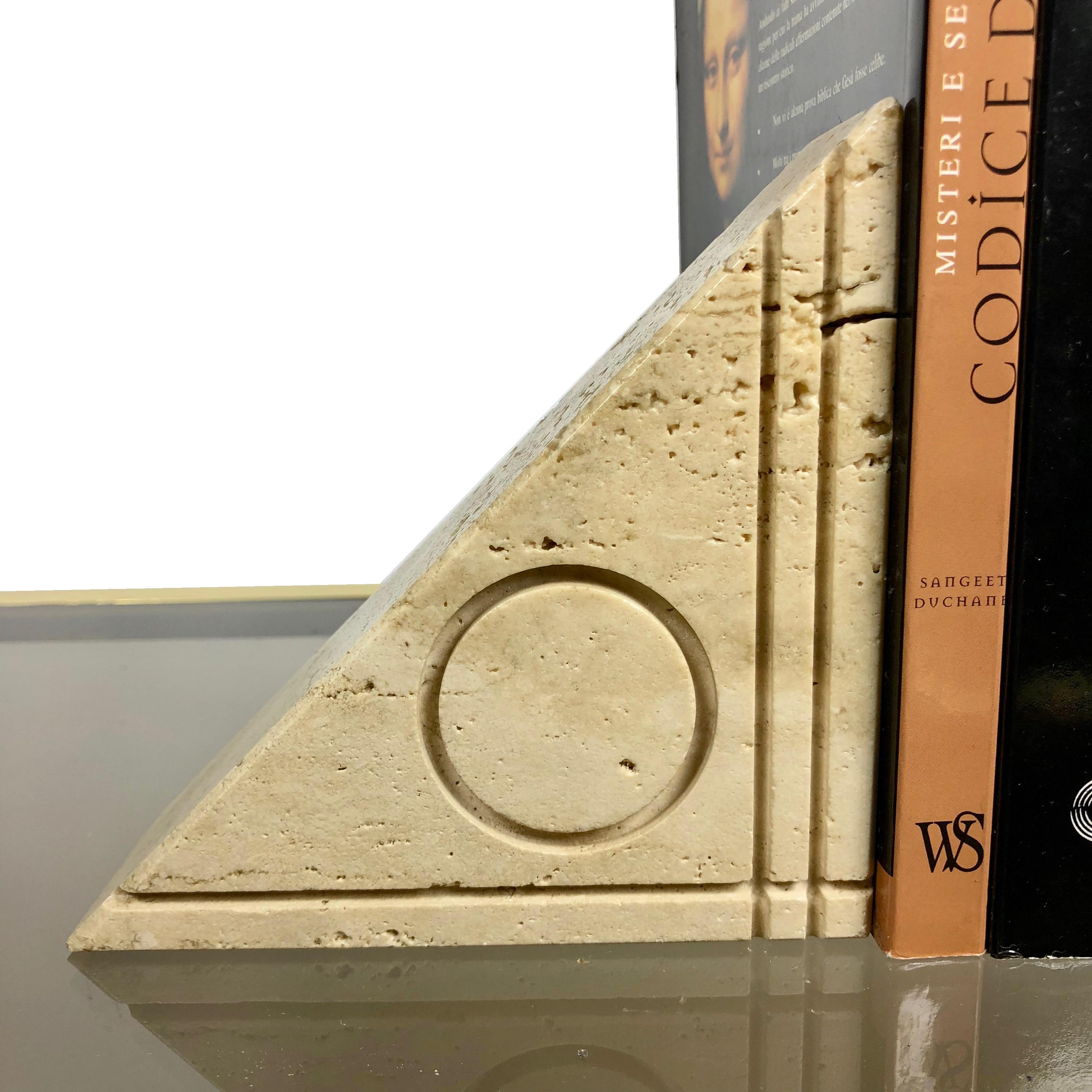 Mid-Century Modern Pair of Travertine Bookends in the Style of the Italian Angelo Mangiarotti 1970s
