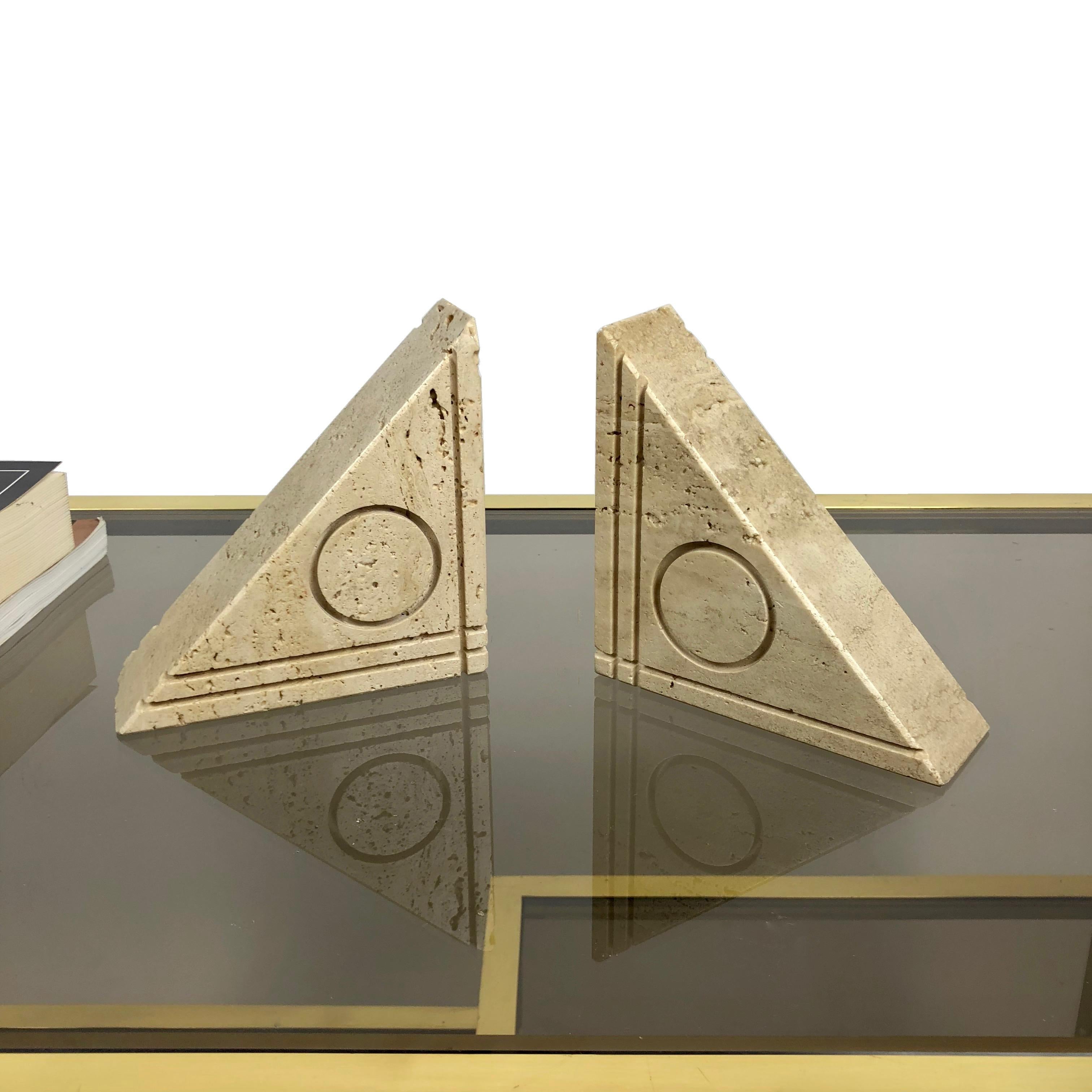 Late 20th Century Pair of Travertine Bookends in the Style of the Italian Angelo Mangiarotti 1970s