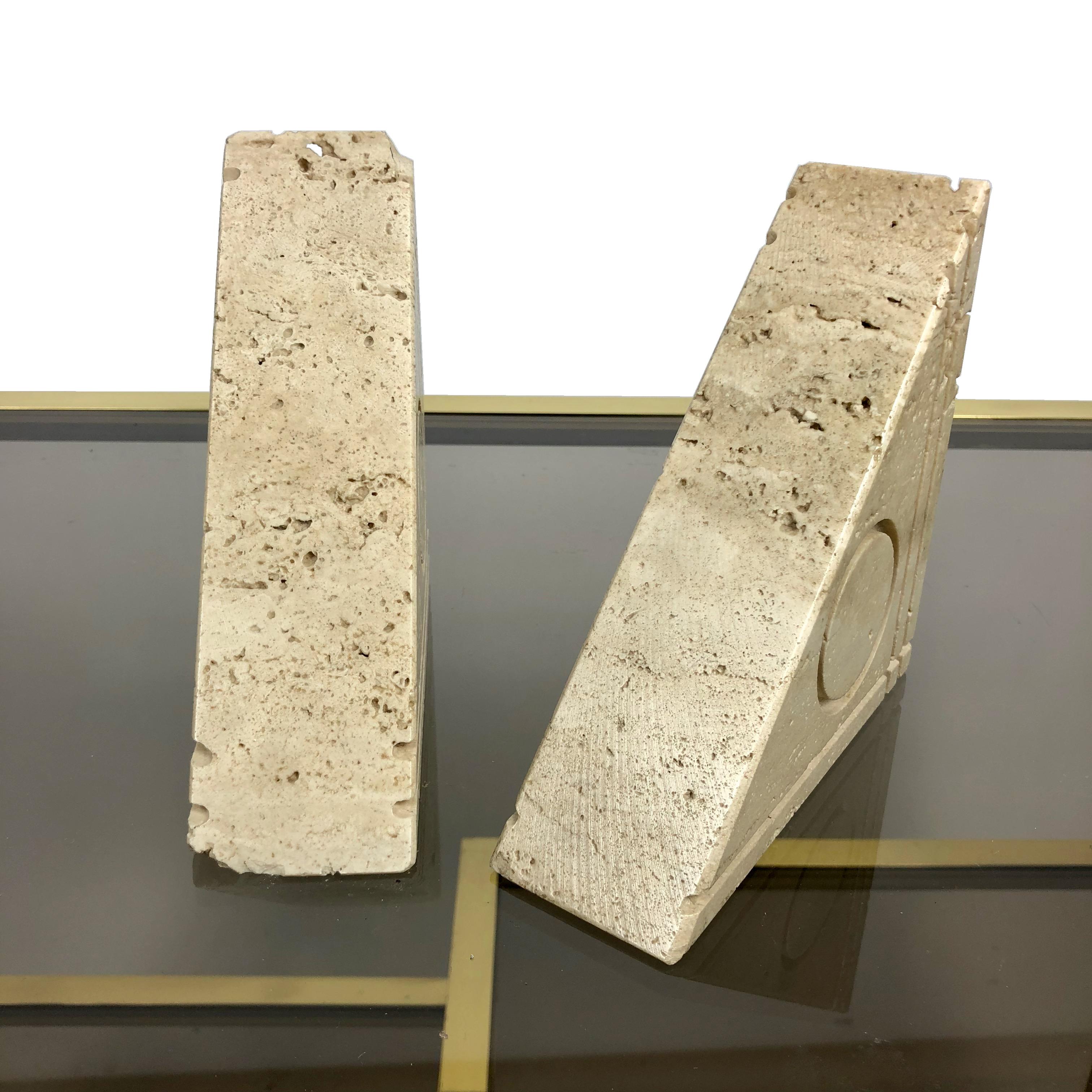 Pair of Travertine Bookends in the Style of the Italian Angelo Mangiarotti 1970s 1