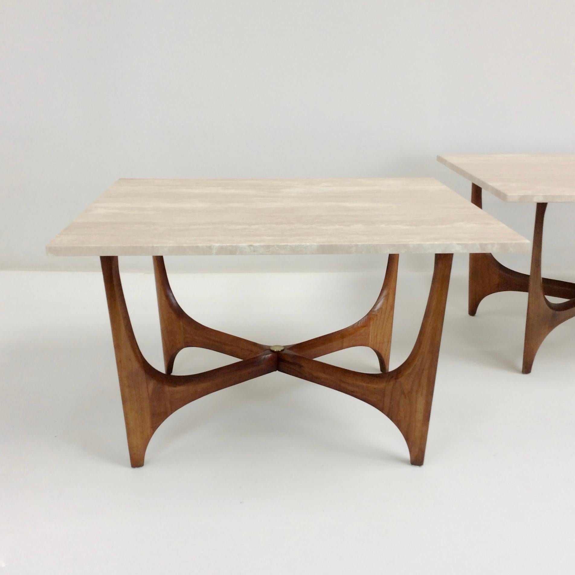 American Pair of Travertine Coffee Tables, circa 1960, United-States