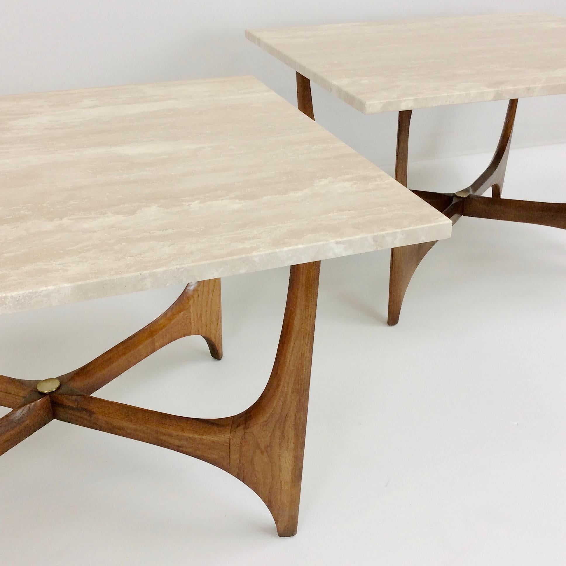 Mid-20th Century Pair of Travertine Coffee Tables, circa 1960, United-States