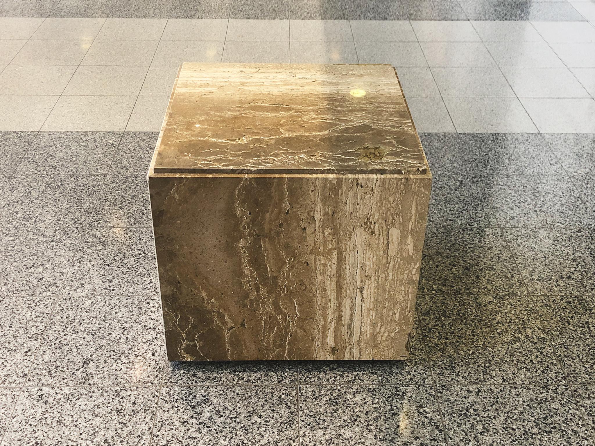 Pair of Travertine Cube Side Tables in the Style of Willy Rizzo 3