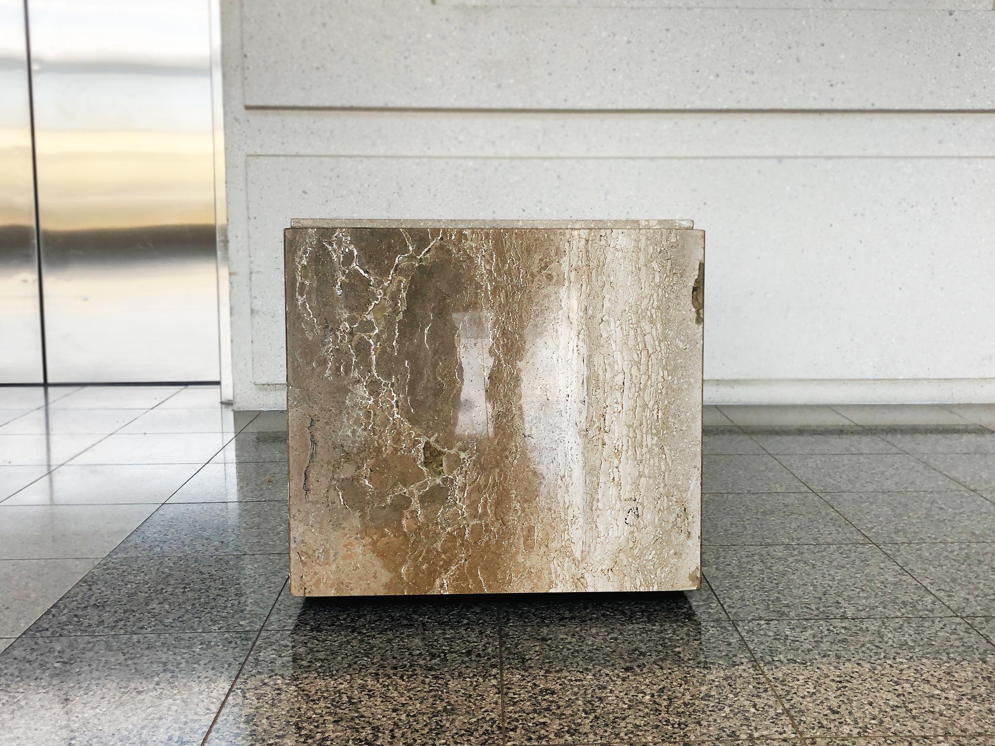 Pair of Travertine Cube Side Tables in the Style of Willy Rizzo 4
