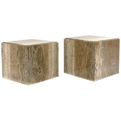 Pair of Travertine Cube Side Tables in the Style of Willy Rizzo