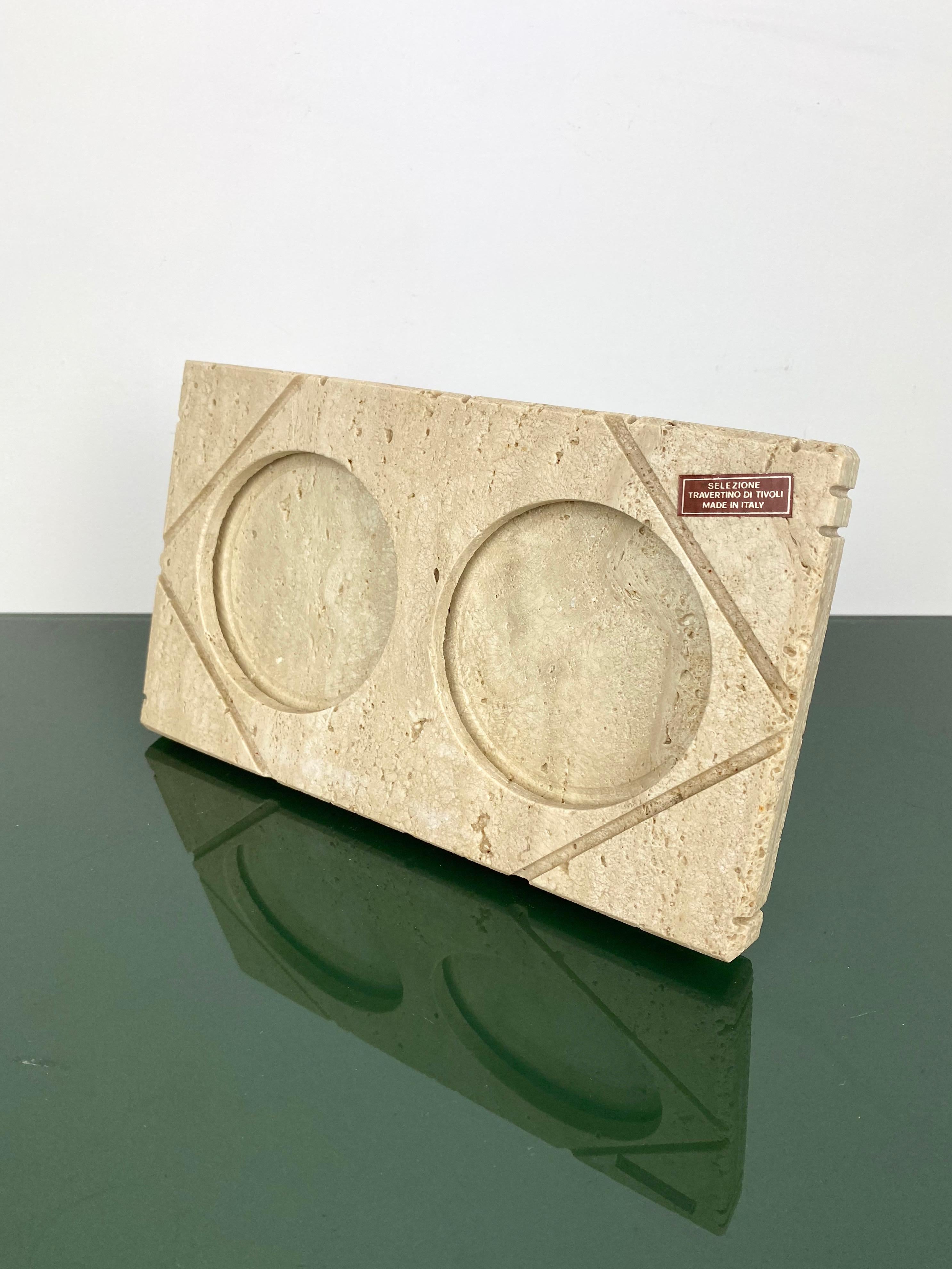 Vetro Coppia di cornici doppie in travertino in stile Fratelli Mannelli, Italia, anni '70 in vendita