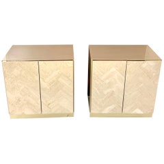 Pair of Travertine Front Nightstands