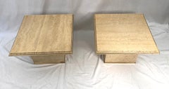 Pair of Travertine Gilt Brass End Tables, 1970s