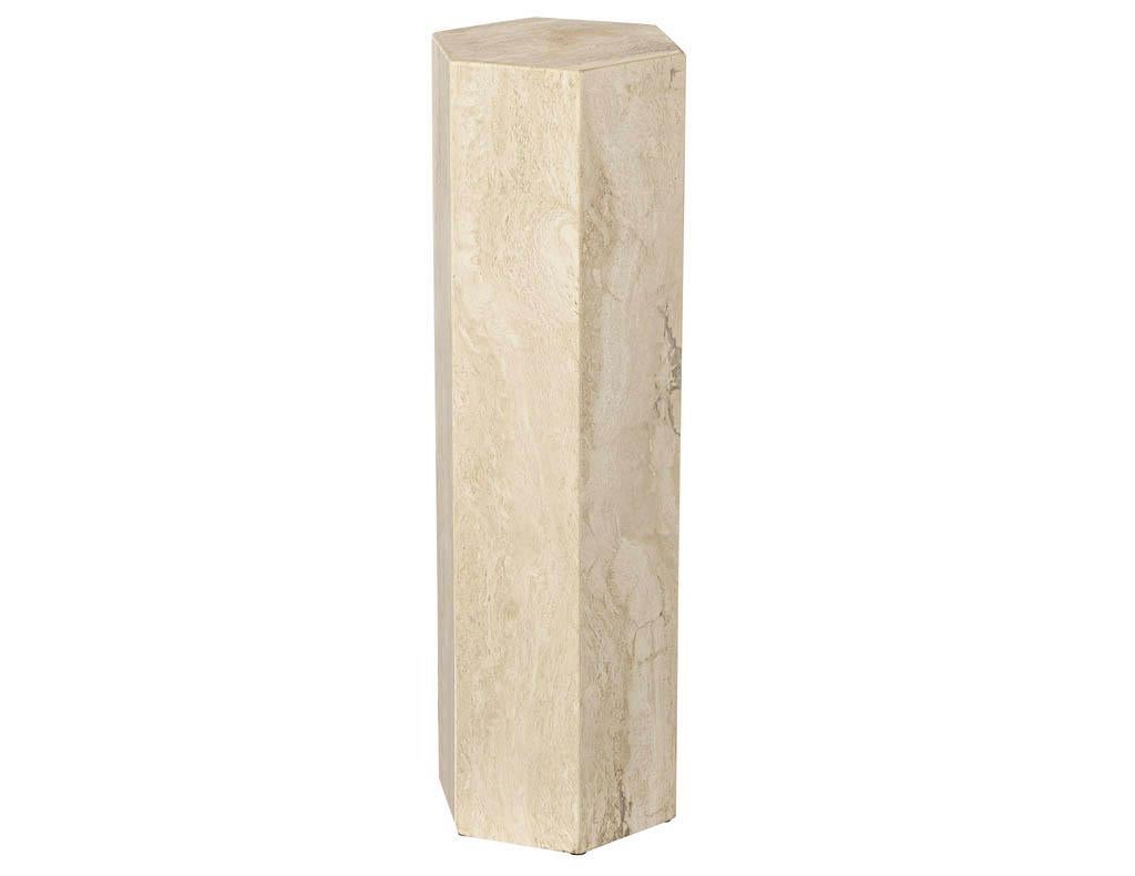 Modern Pair of Travertine Hexagonal Pedestals