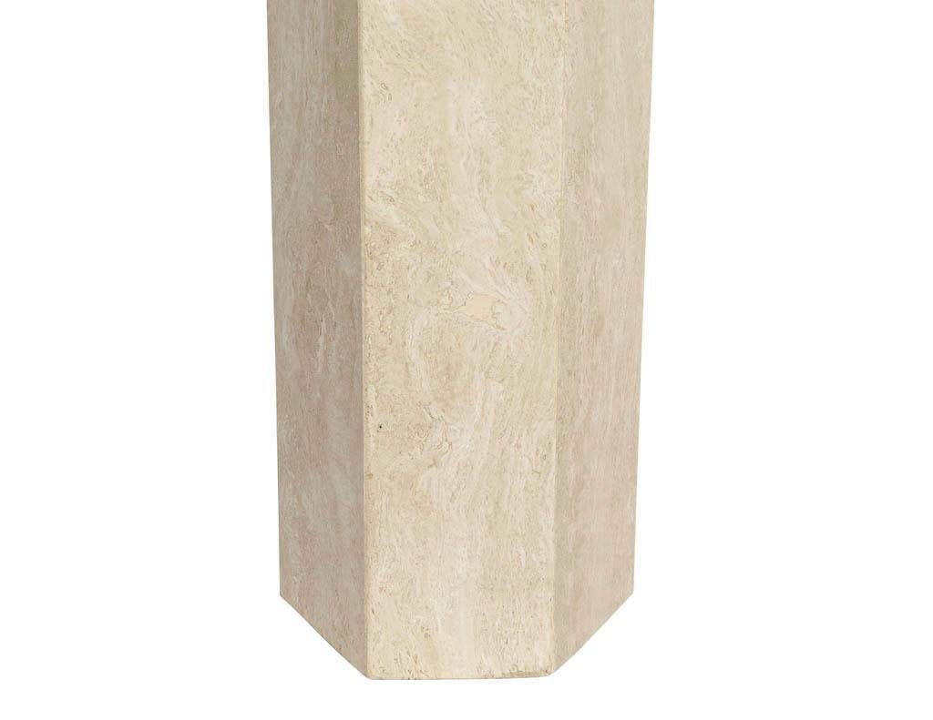 Pair of Travertine Hexagonal Pedestals 1