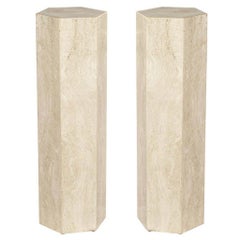 Pair of Travertine Hexagonal Pedestals