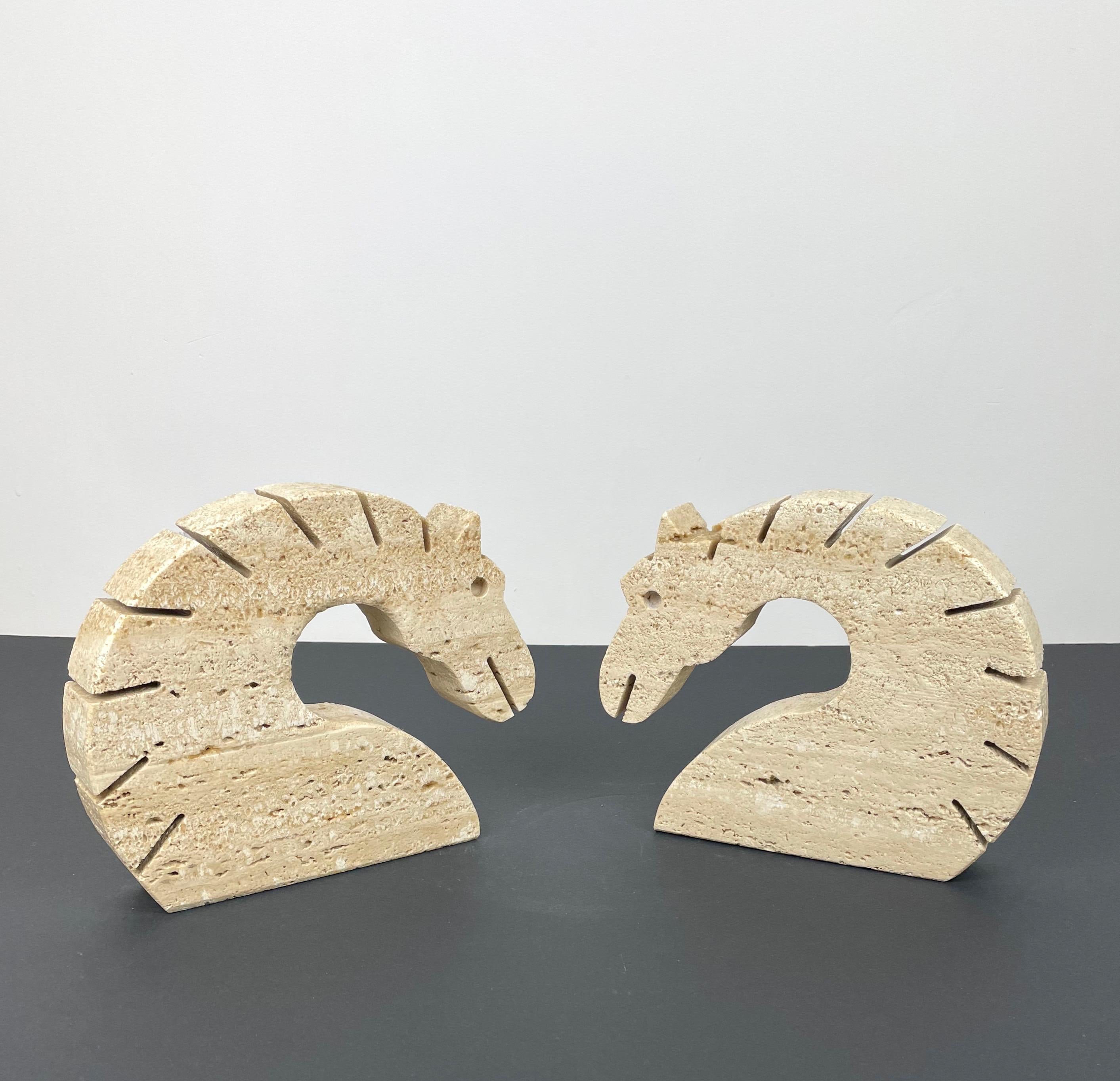 Pair of Travertine Horse Bookends Letter Holder by Fratelli Mannelli Italy 1970s For Sale 4