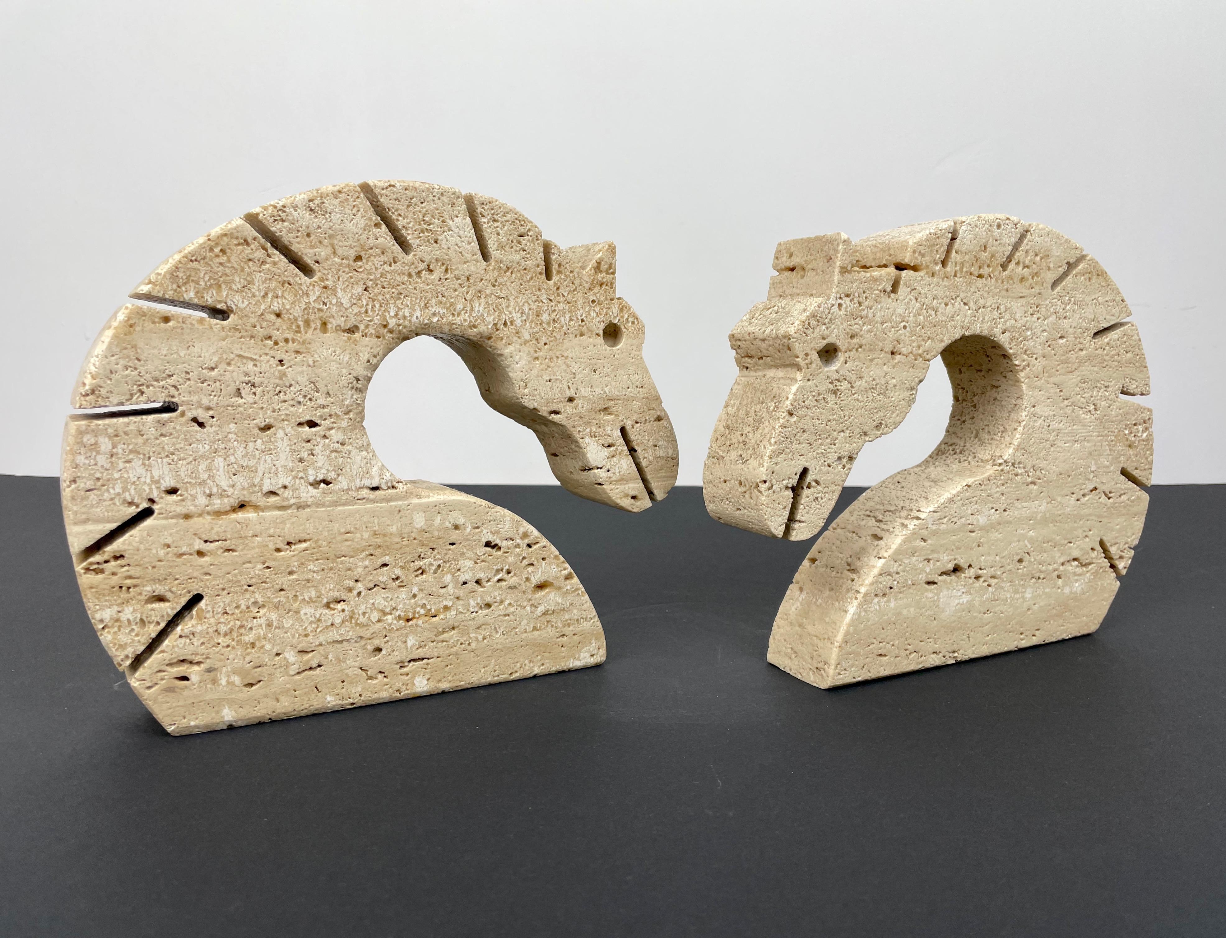 Pair of Travertine Horse Bookends Letter Holder by Fratelli Mannelli Italy 1970s For Sale 5