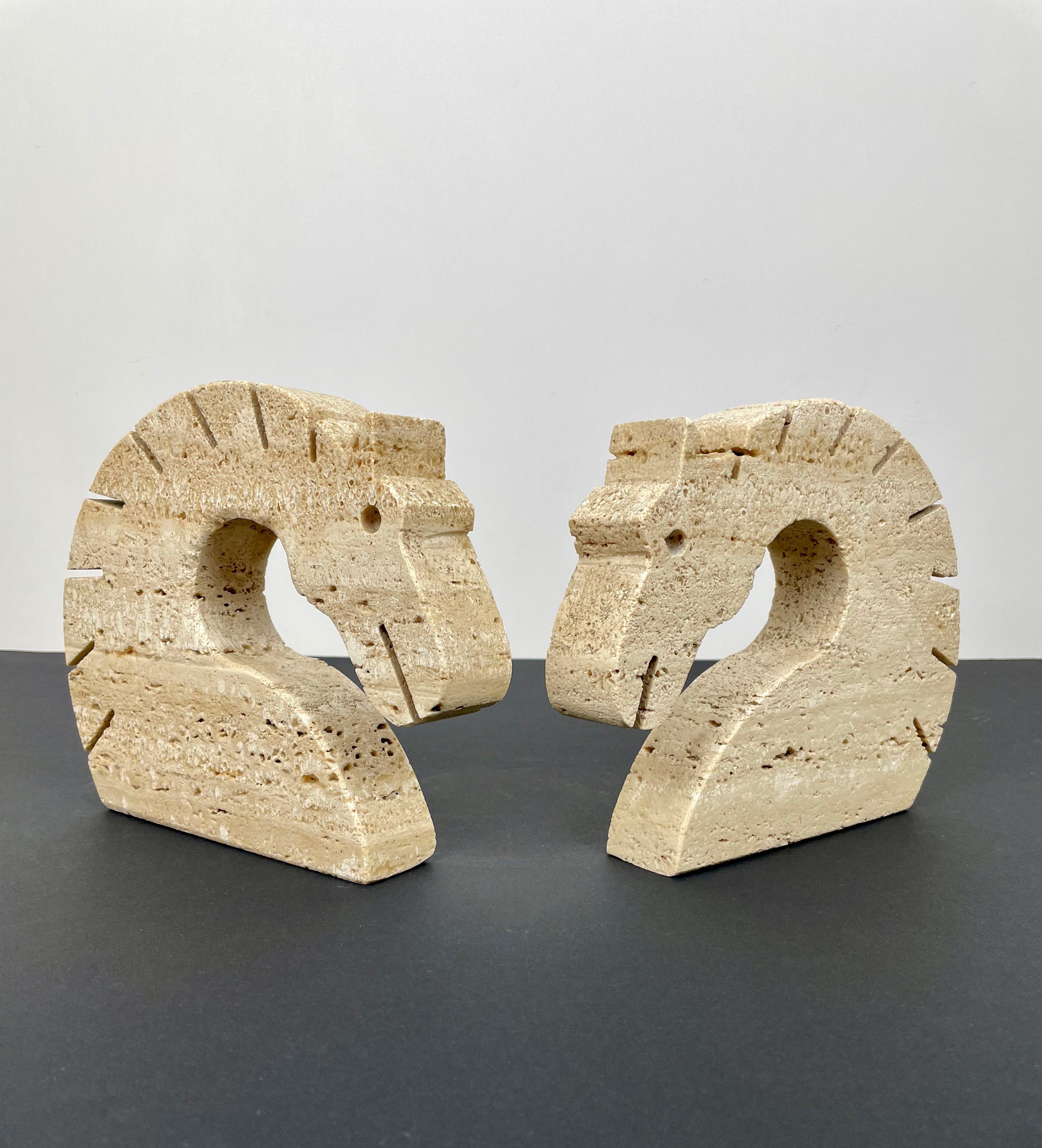 Pair of Travertine Horse Bookends Letter Holder by Fratelli Mannelli Italy 1970s For Sale 2