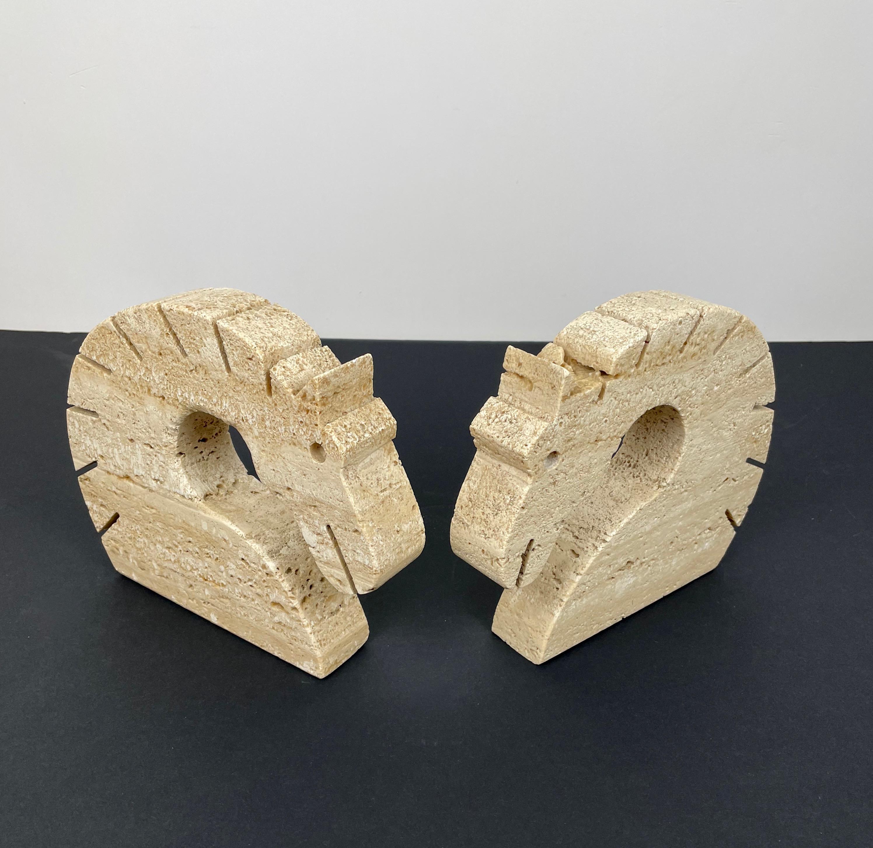 Pair of Travertine Horse Bookends Letter Holder by Fratelli Mannelli Italy 1970s For Sale 3