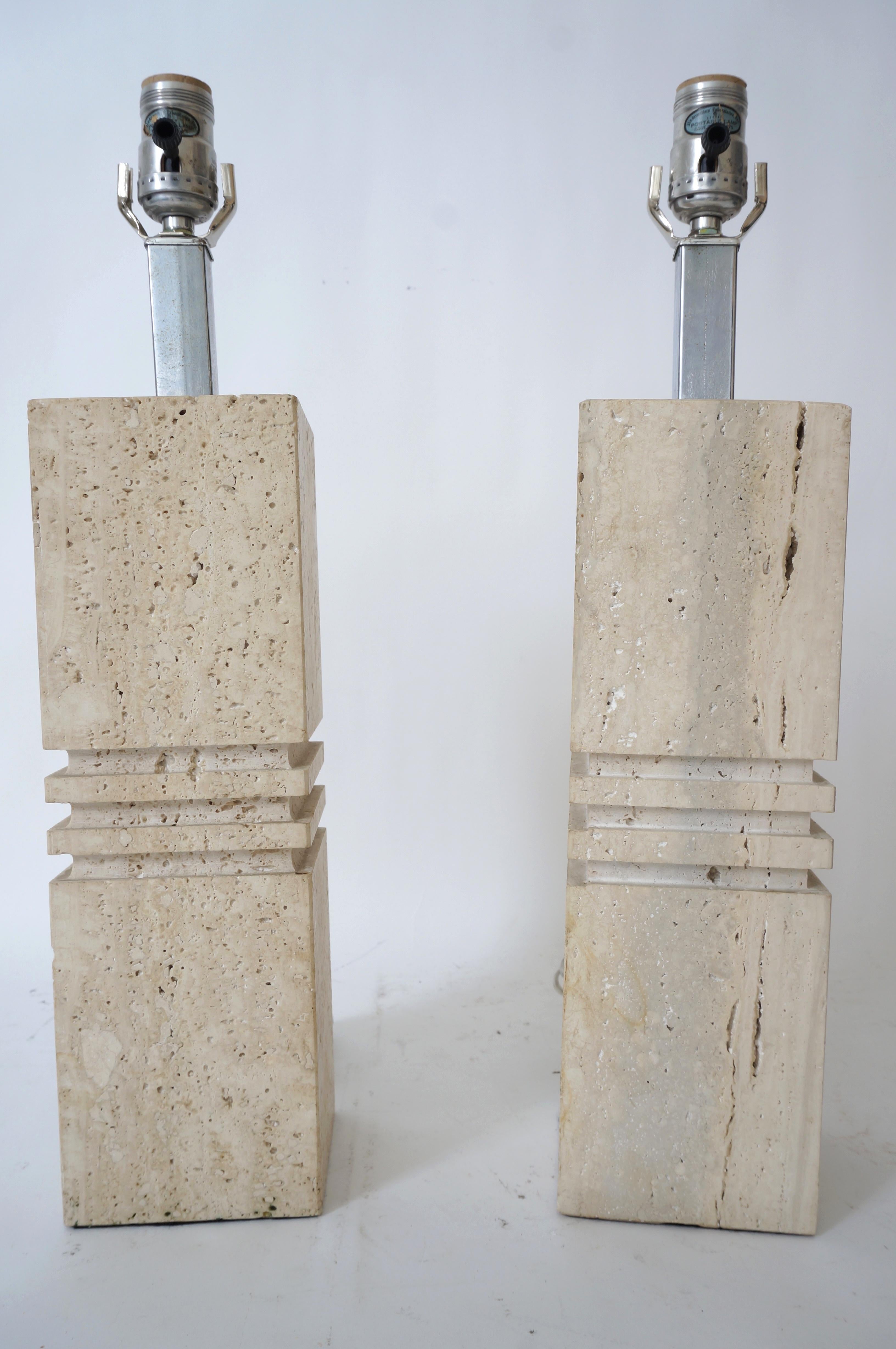 20th Century Pair of Travertine Lamps by Reggiani for Raymor