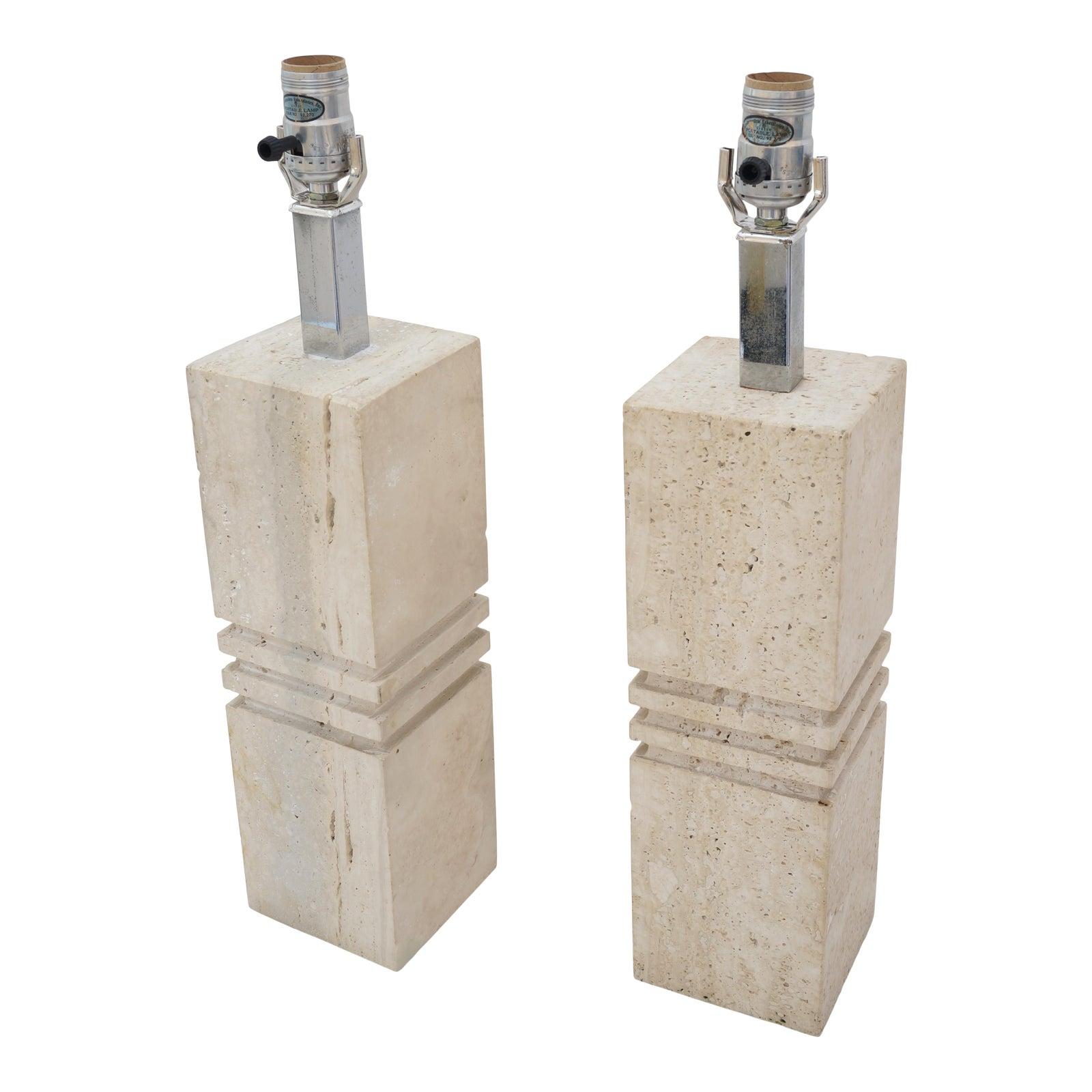 Pair of Travertine Lamps by Reggiani for Raymor