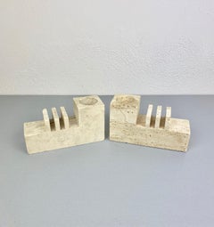 Pair of Travertine Letter and Pen Holder by Fratelli Mannelli, Italy, 1970s