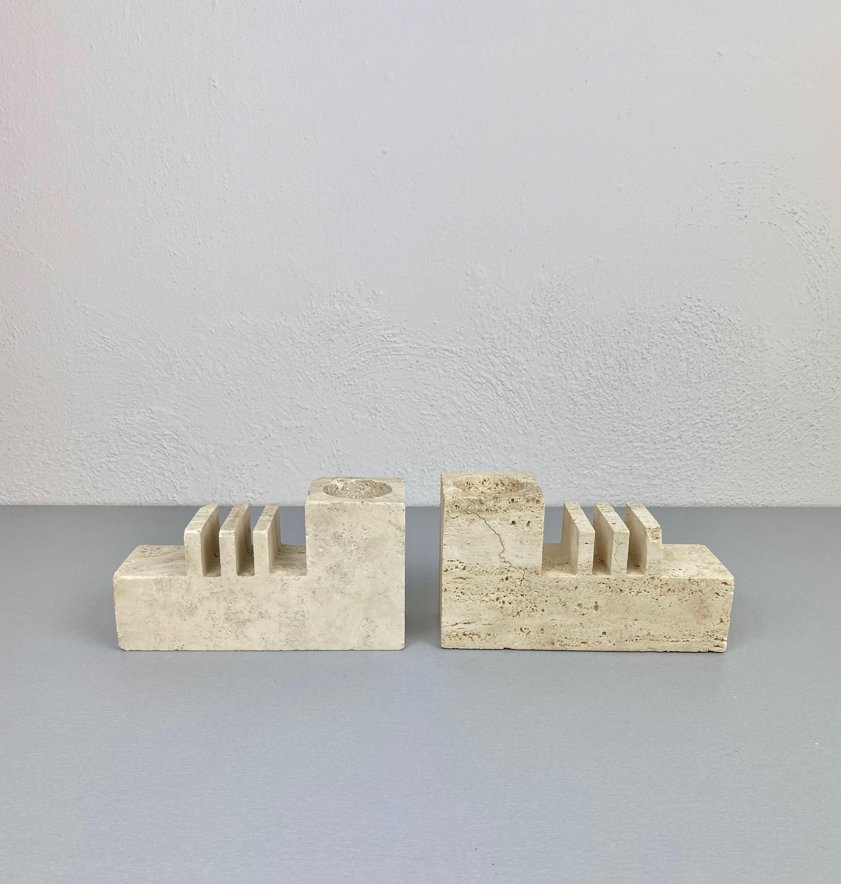 Mid-Century Modern Pair of Travertine Letter and Pen Holder by Fratelli Mannelli, Italy, 1970s For Sale