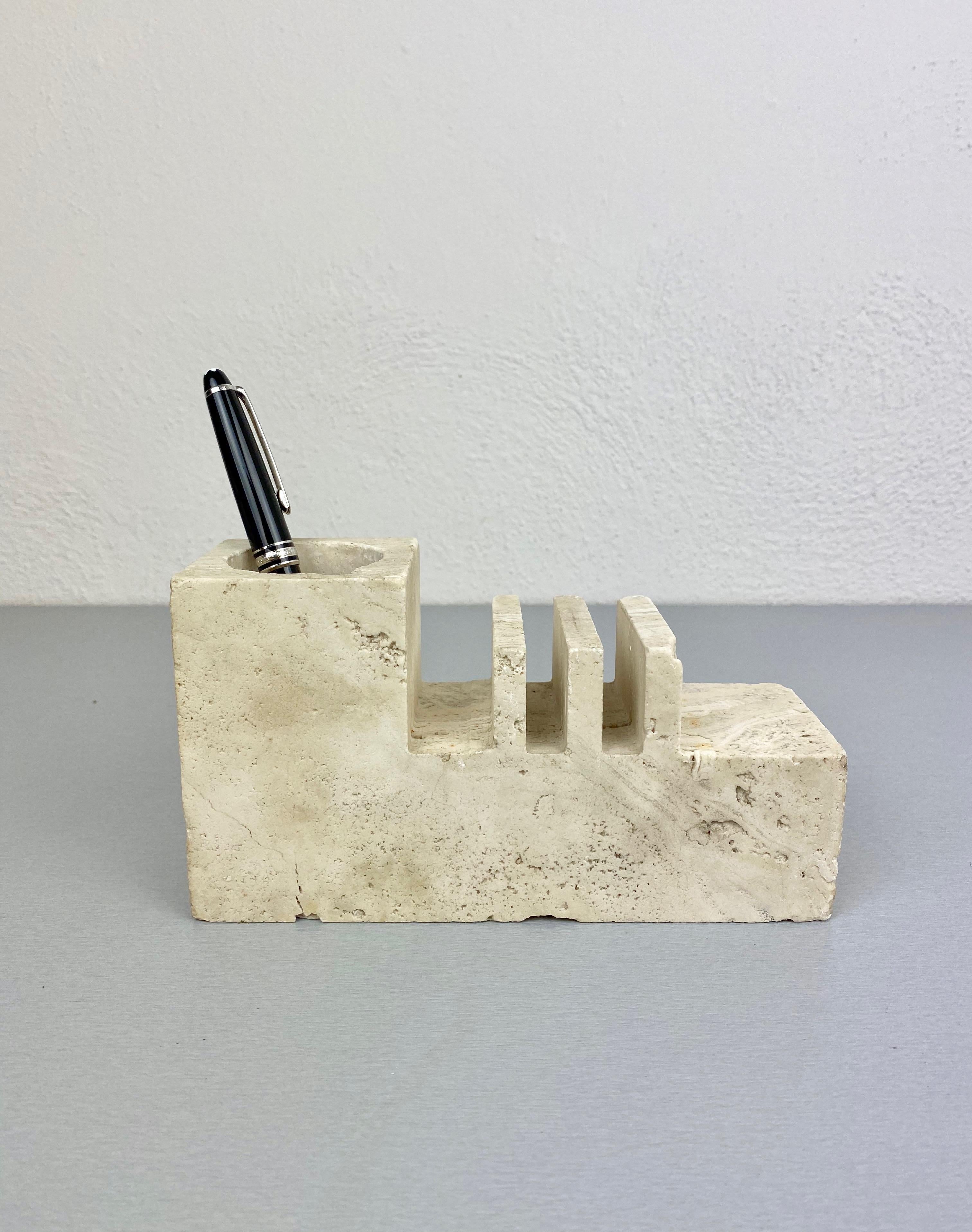 Marble Pair of Travertine Letter and Pen Holder by Fratelli Mannelli, Italy, 1970s For Sale