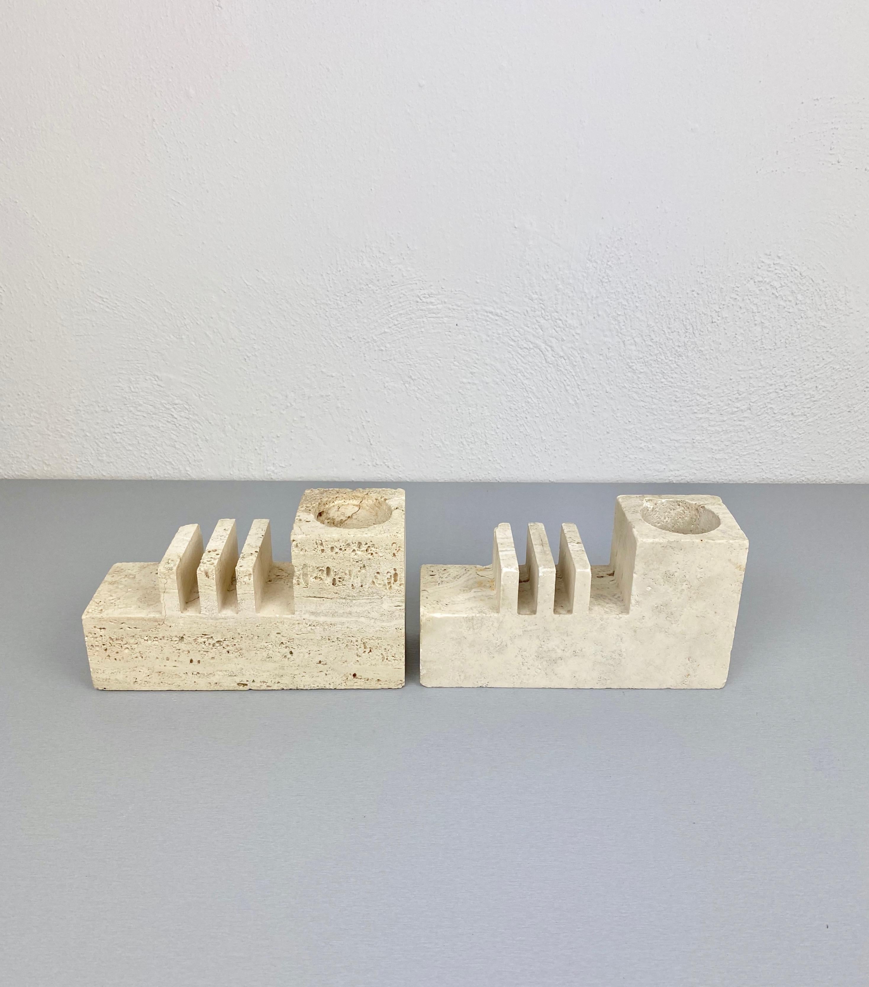 Pair of Travertine Letter and Pen Holder by Fratelli Mannelli, Italy, 1970s For Sale 1